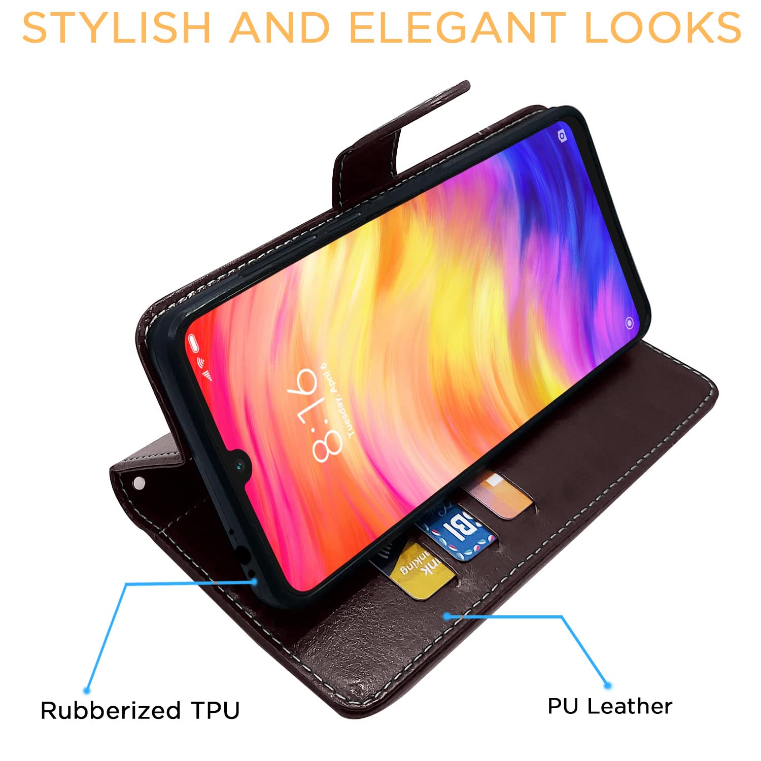 Pikkme Mi Redmi Note 7 / Note 7 Pro / Note 7s Constrast Flip Cover | Coffee & Brown