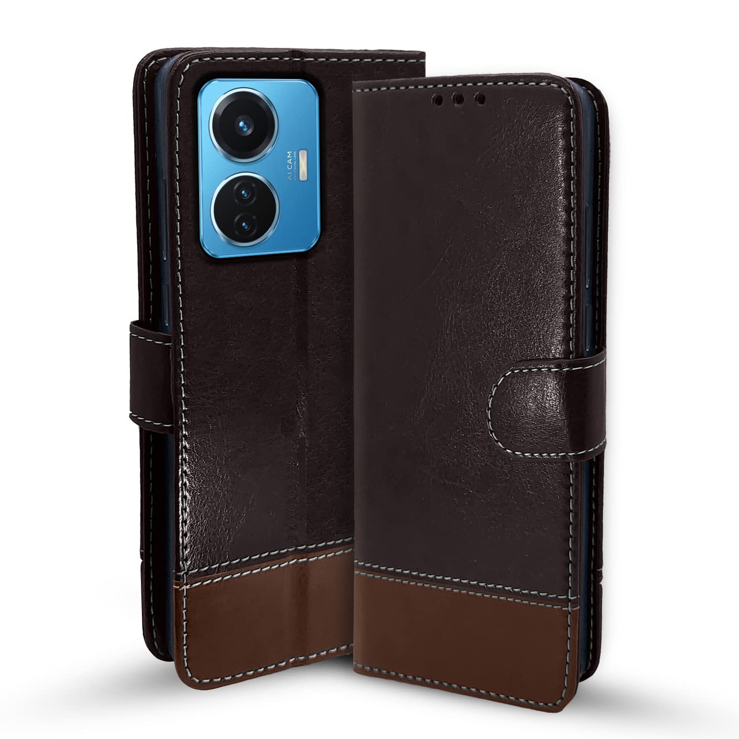 Pikkme iQOO Z6 44W / Vivo T1 44W Constrast Flip Cover | Coffee & Brown