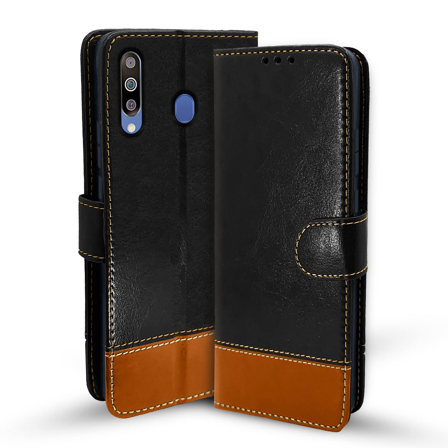 Pikkme Samsung Galaxy M30 Constrast Flip Cover | Black & Brown