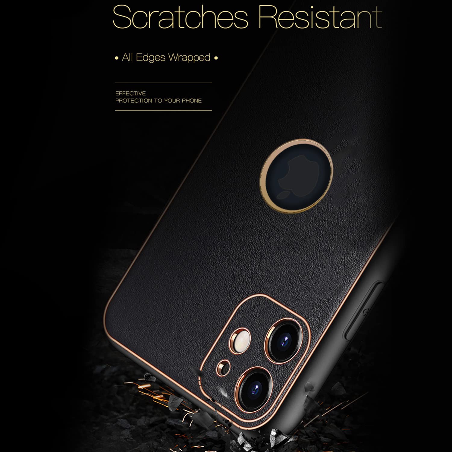 Pikkme iPhone 14 Gold Electroplated Leather Chrome Back Case