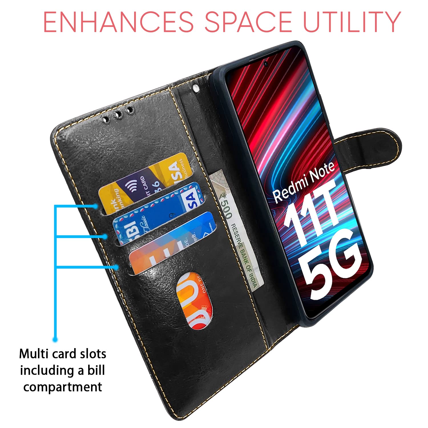 Pikkme Redmi Note 11T/Poco M4 Pro 5G black & brown flip case – photo 3
