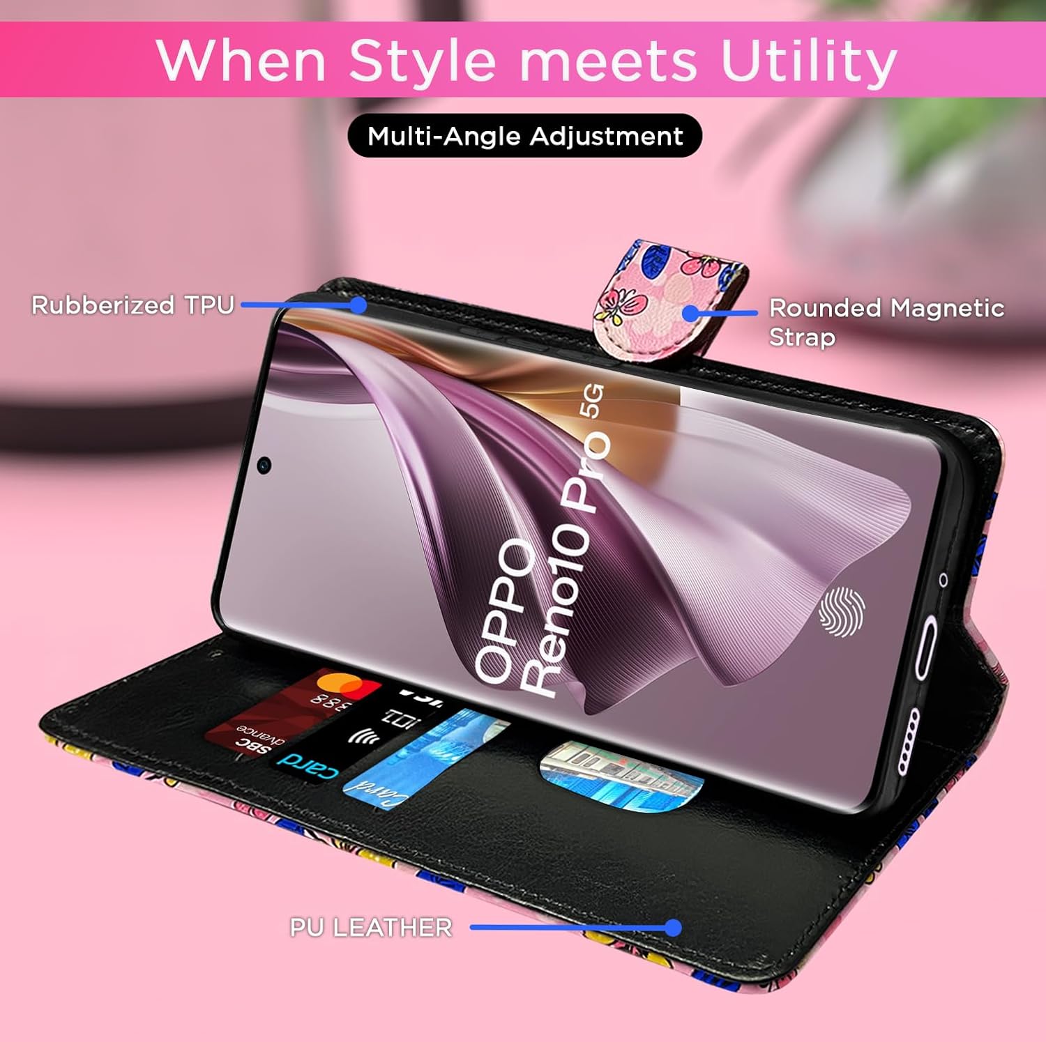Pink Flower flip cover for Oppo Reno 10 Pro 5G – Pikkme – photo 5