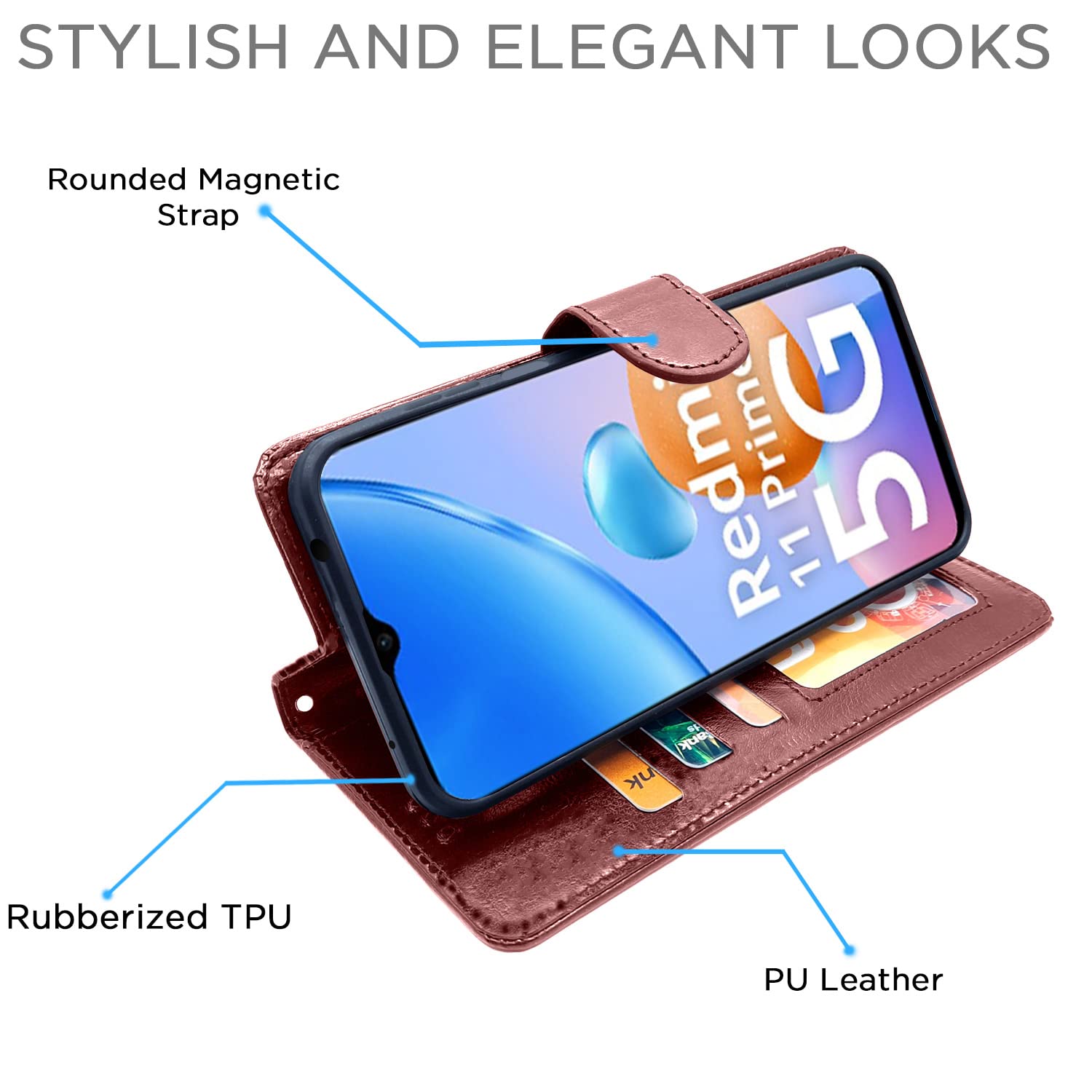 Pikkme Pikkme Mi Redmi 11 Prime 5G Vintage Flip Cover | Brown