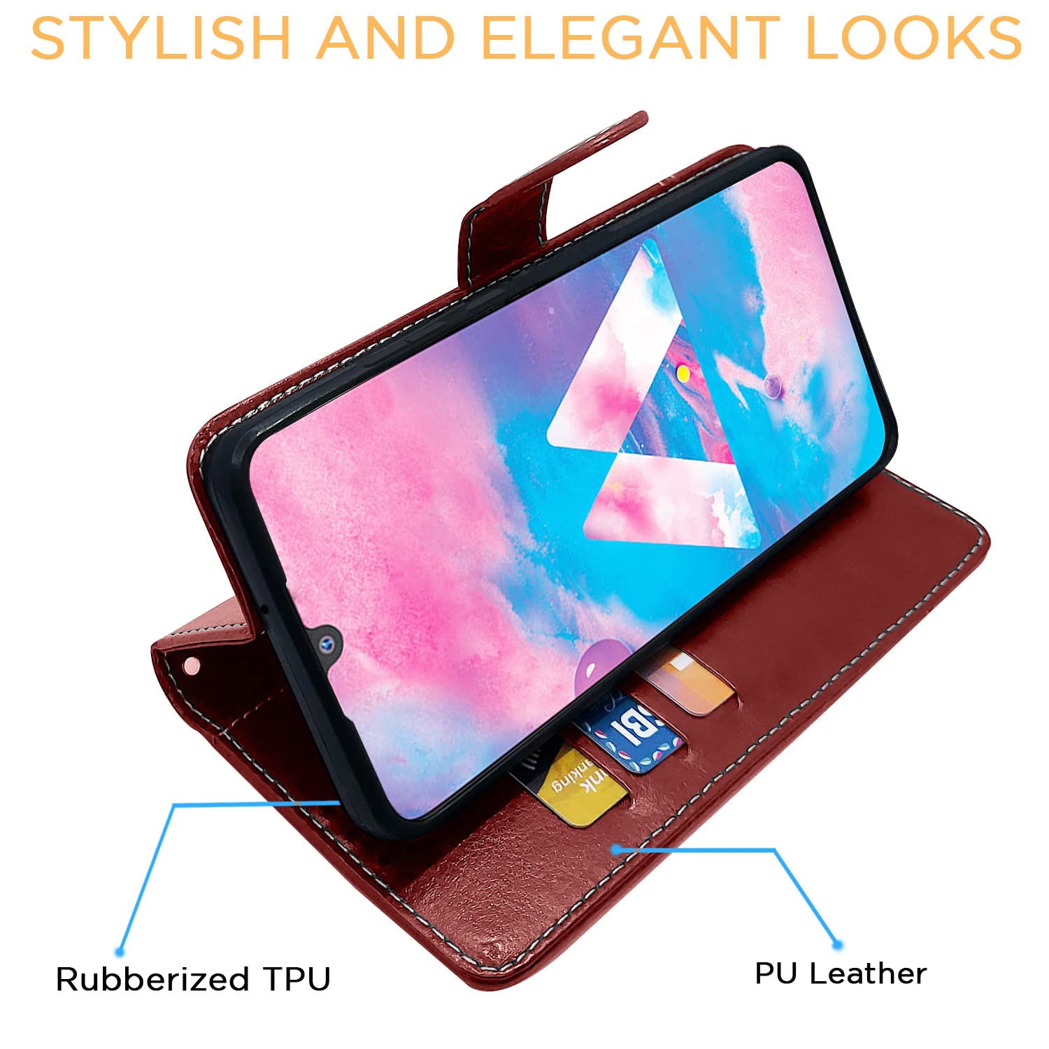 Pikkme Samsung Galaxy M30 Constrast Flip Cover | Brown & Coffee