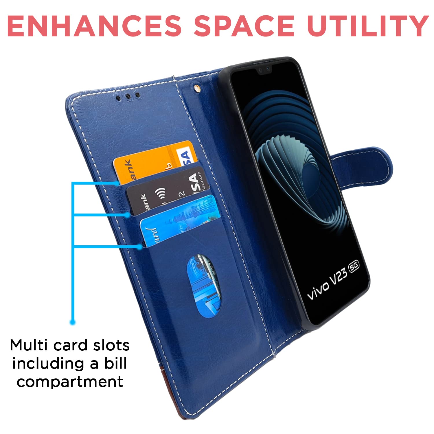Pikkme Vivo V23 5G Contrast Flip Cover (Blue & Brown)