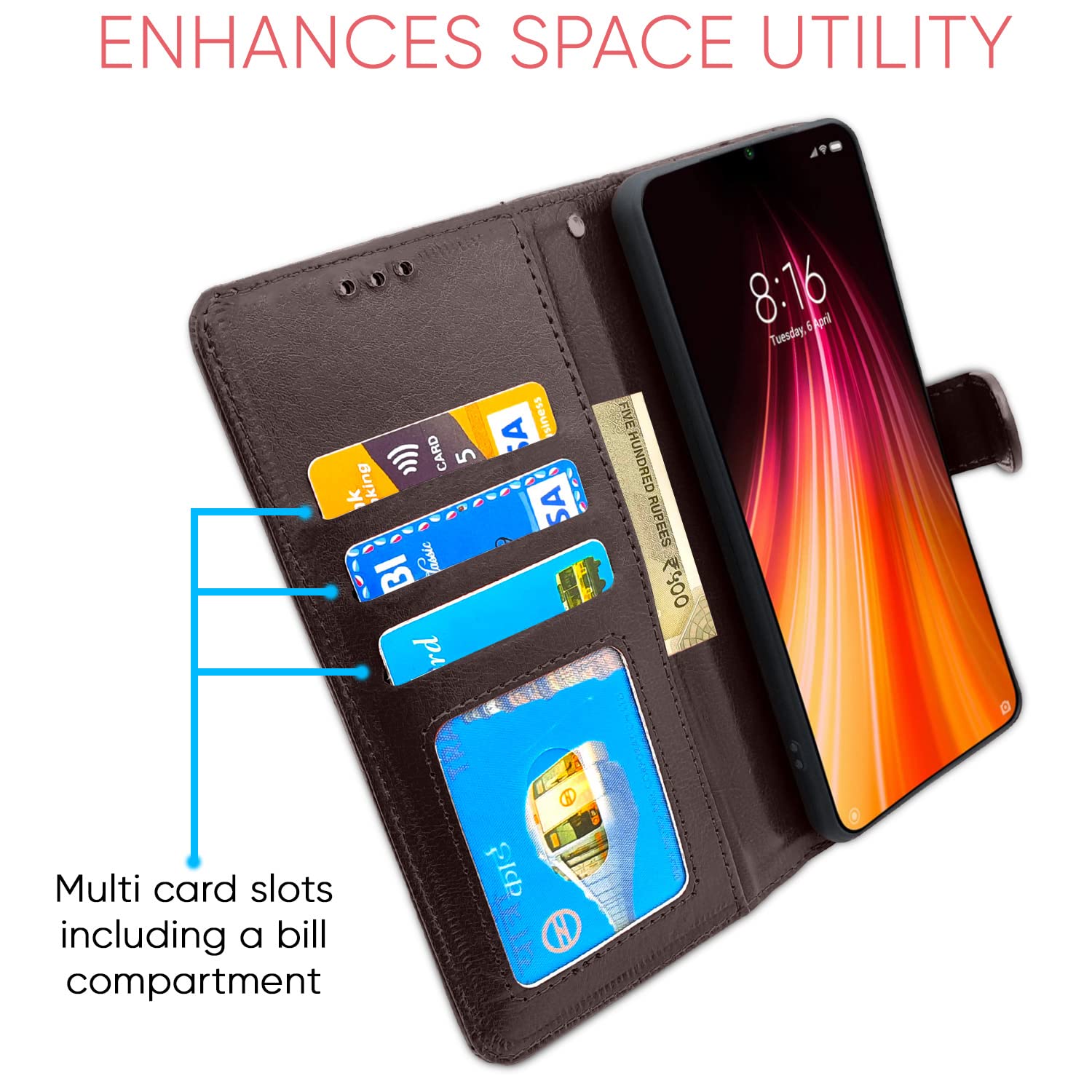 Pikkme Redmi Note 8 Vintage Flip Cover | Coffee