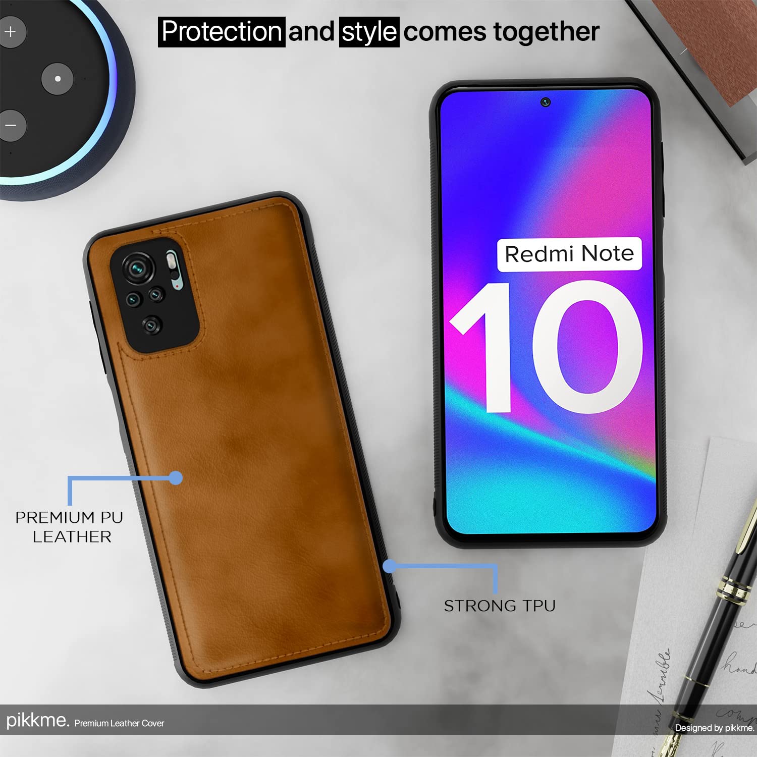 Pikkme Redmi Note 10 / Note 10s Leather Back Cover | Brown