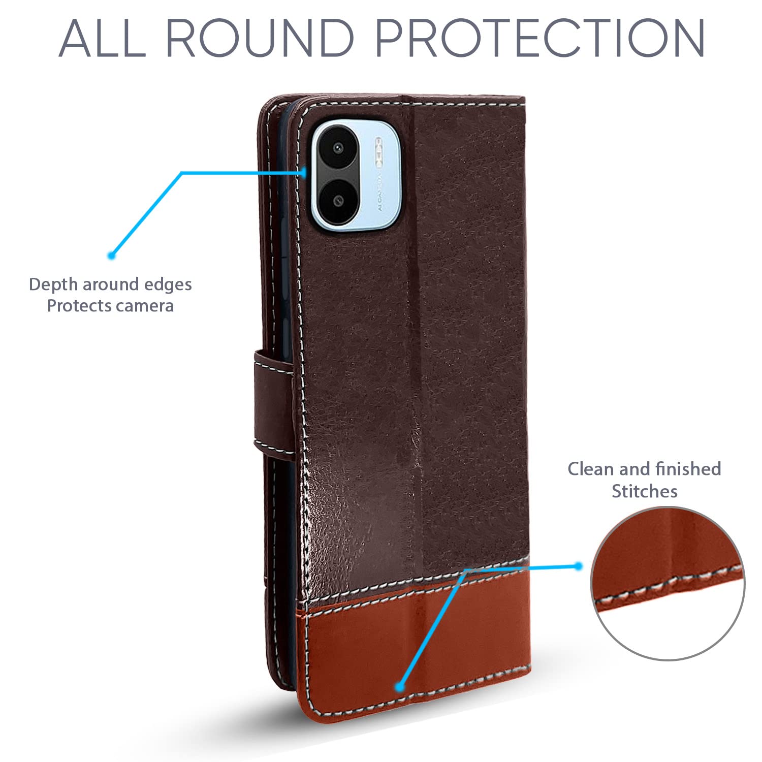 Pikkme Redmi A1 2022 Constrast Flip Cover | Coffee & Brown