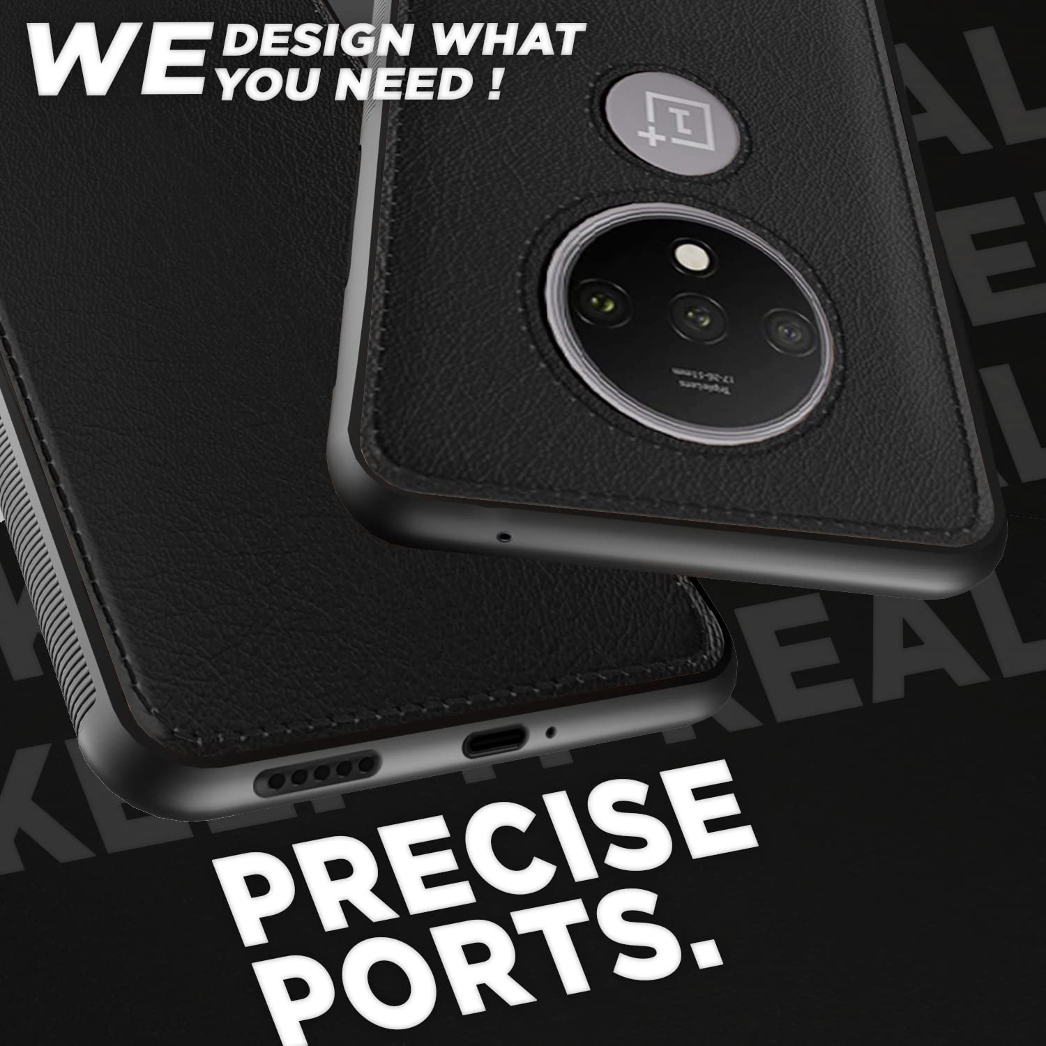 Pikkme OnePlus 7T Leather Back Cover | Black