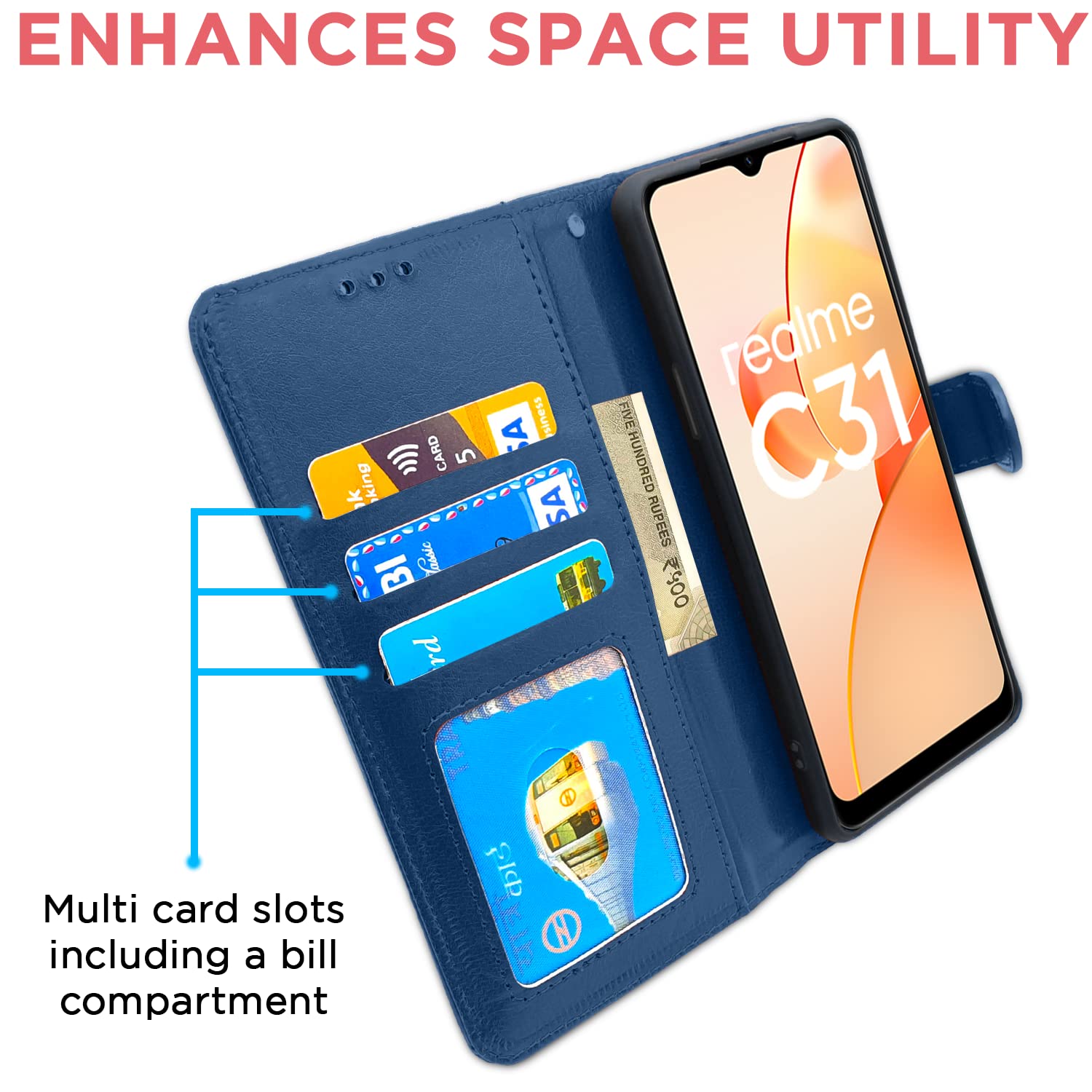Pikkme Realme C31 Vintage Flip Cover | Blue