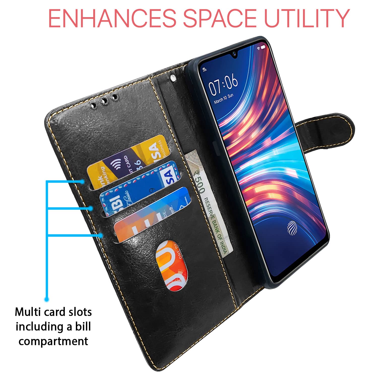 Pikkme Vivo S1 Constrast Flip Cover | Black & Brown