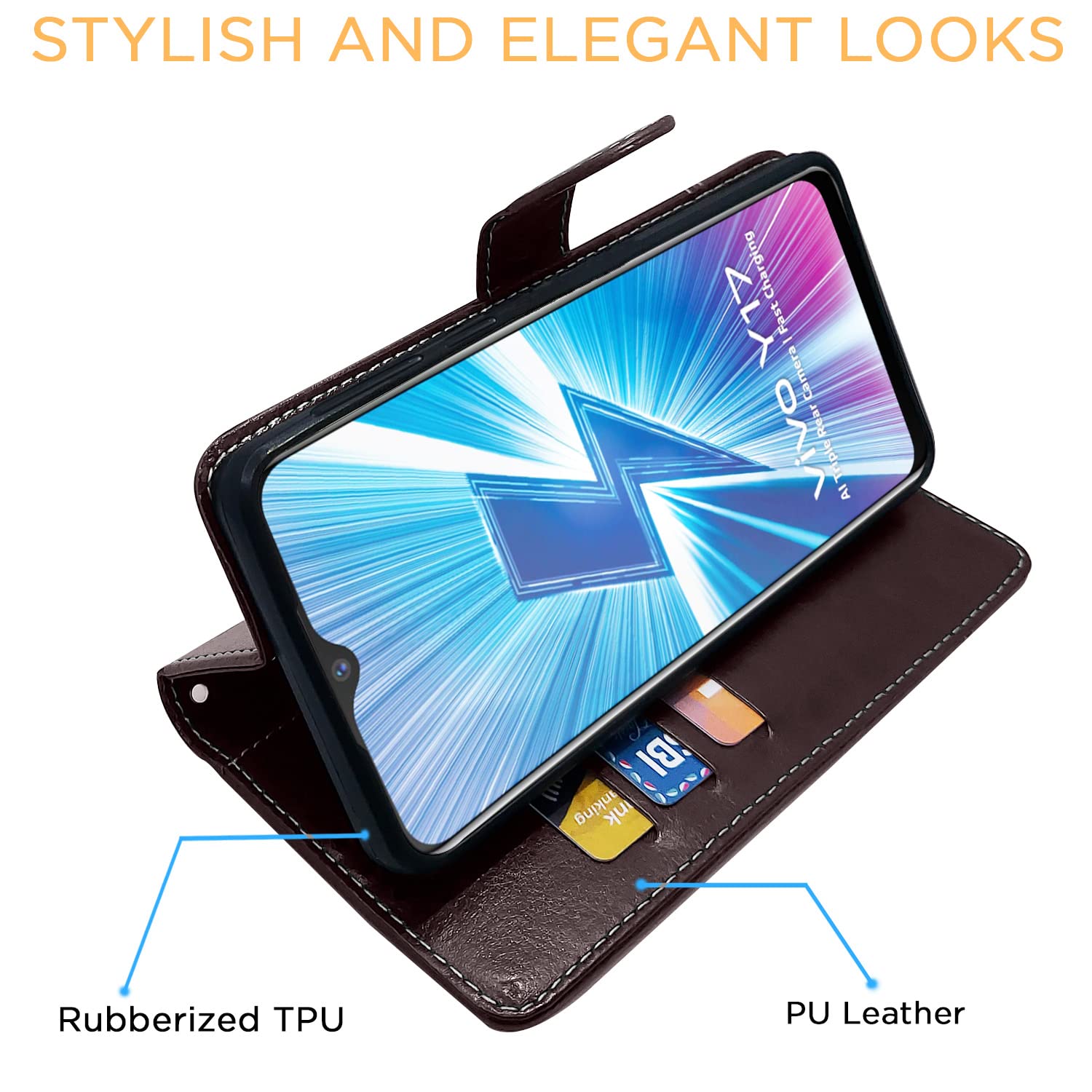 Pikkme Vivo Y12 / Y15 / Y17 / U10 Constrast Flip Cover | Coffee & Brown