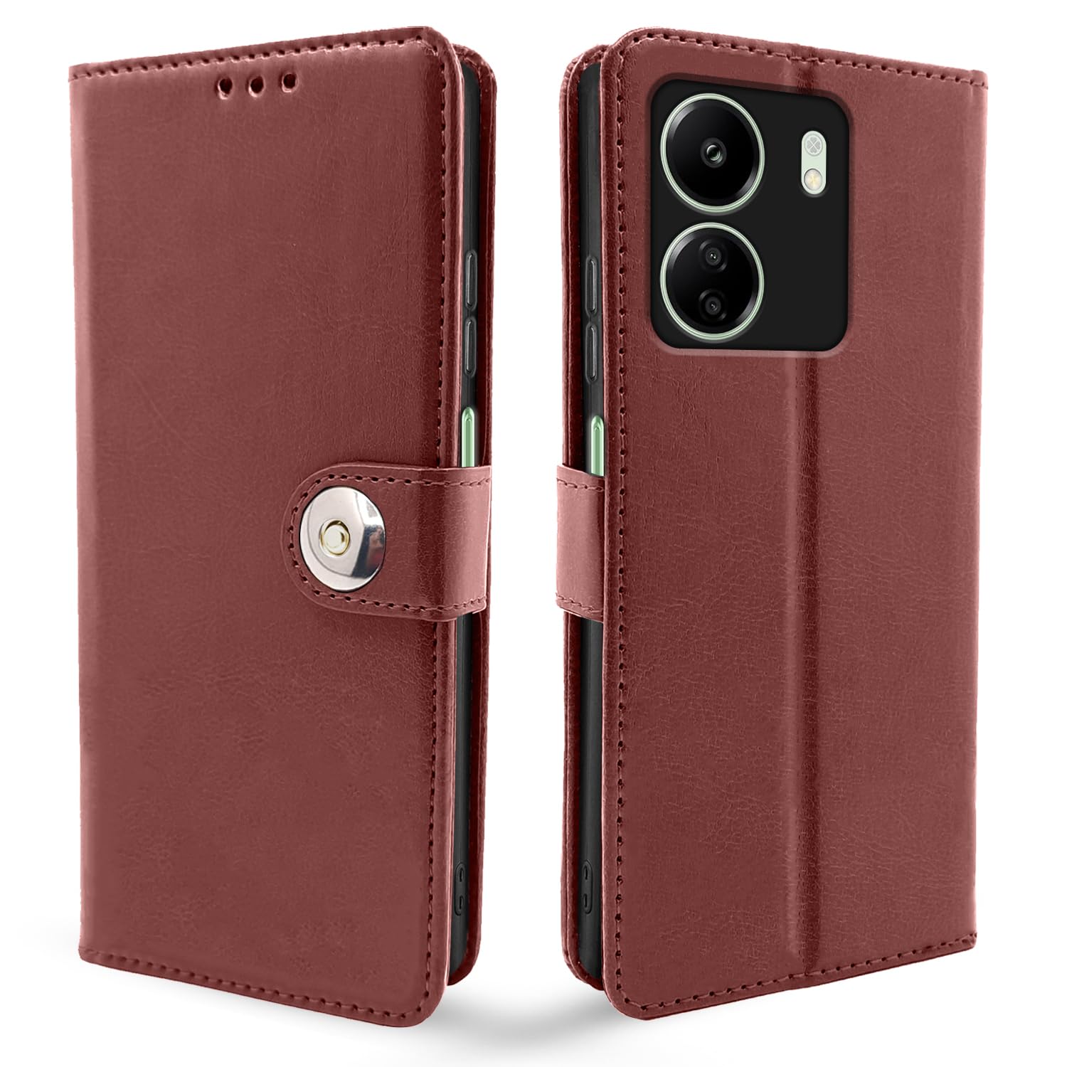 Pikkme Redmi 13C 4G Button Flip Cover (Brown)