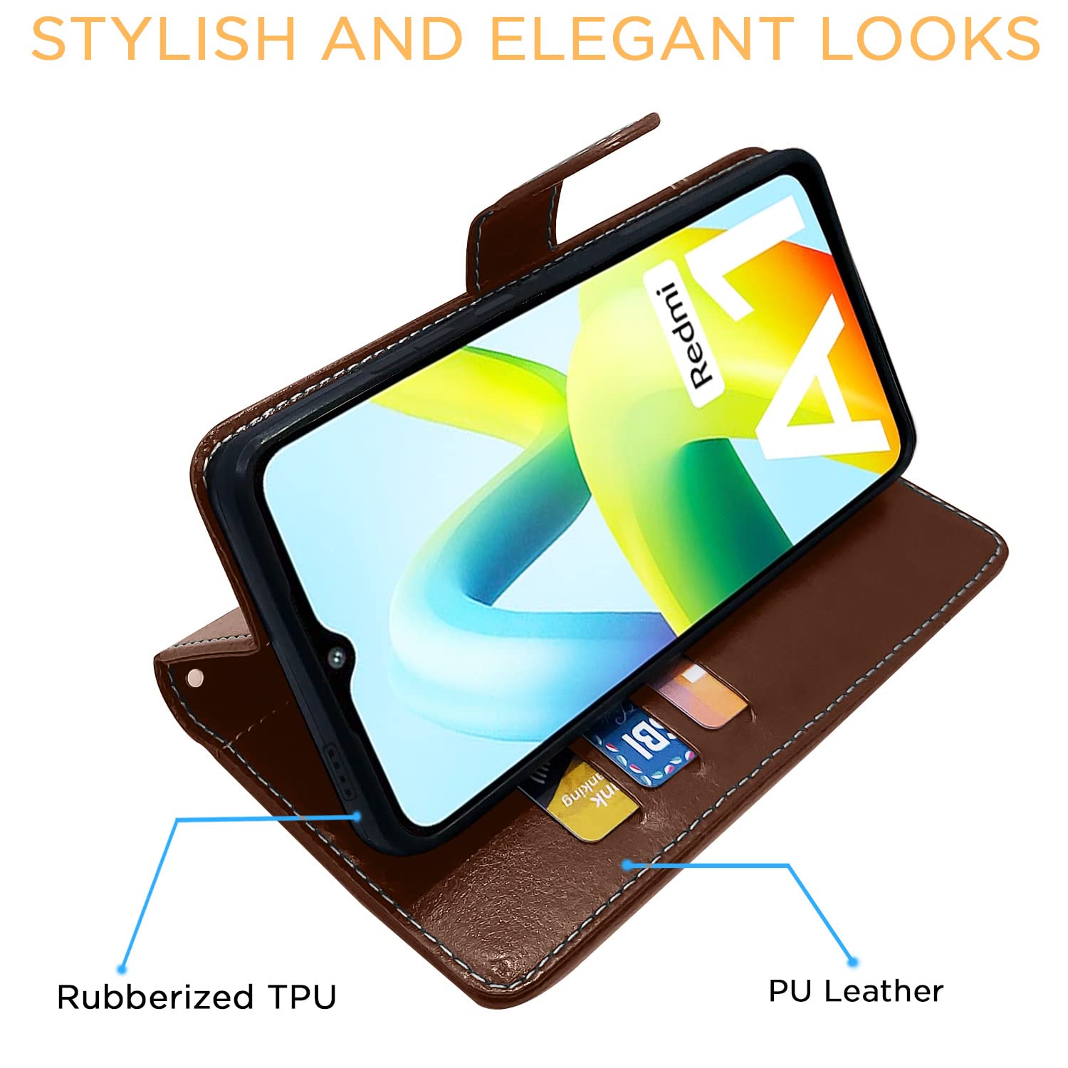 Pikkme Redmi A1 2022 Constrast Flip Cover | Brown & Coffee