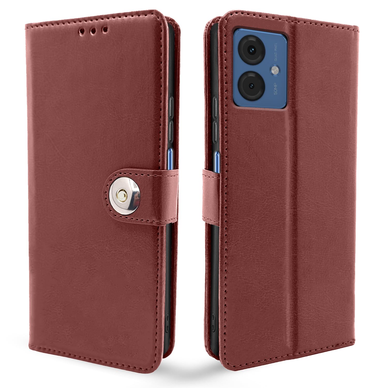Pikkme Moto G54 5G Button Flip Cover (Brown)