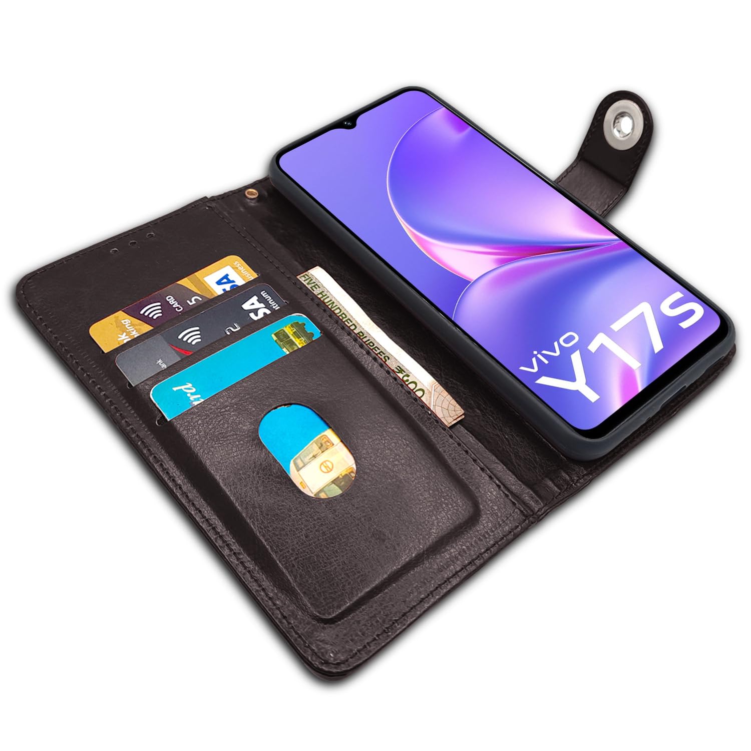 Pikkme Vivo Y17S Button Flip Cover (Coffee)