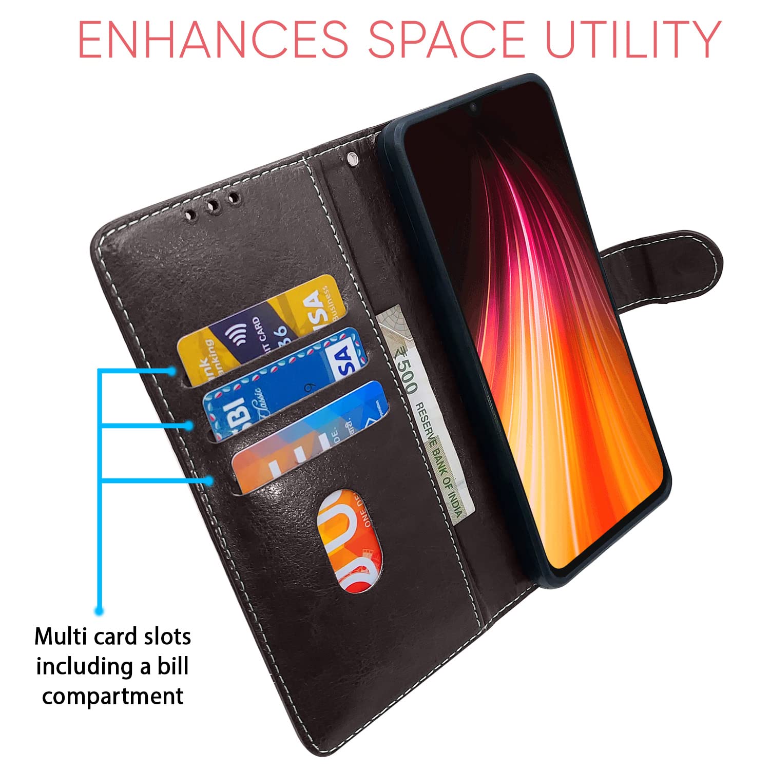 Pikkme Mi Redmi Note 8 Constrast Flip Cover | Coffee & Brown
