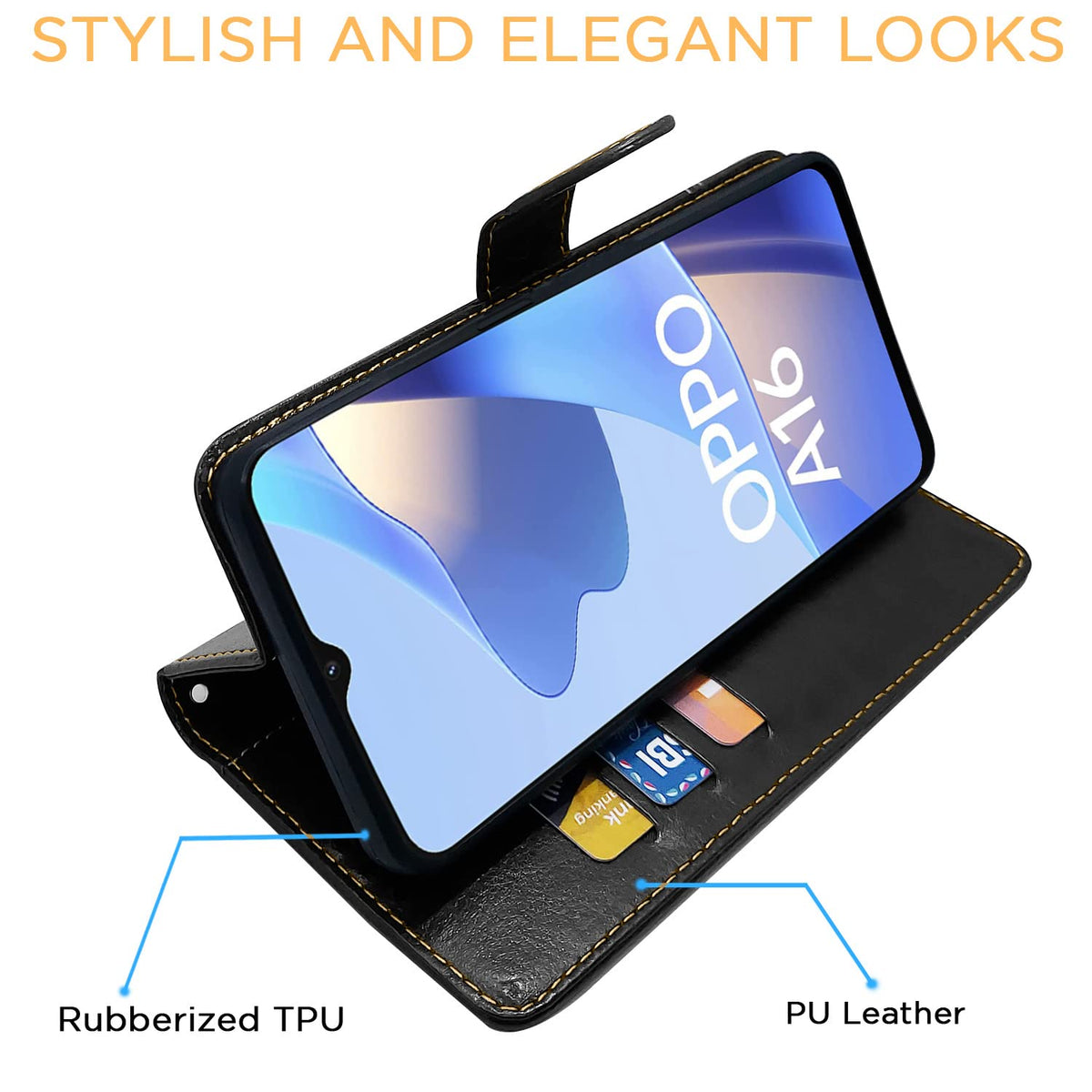 Oppo A16 flip case in black & brown by Pikkme – photo 5