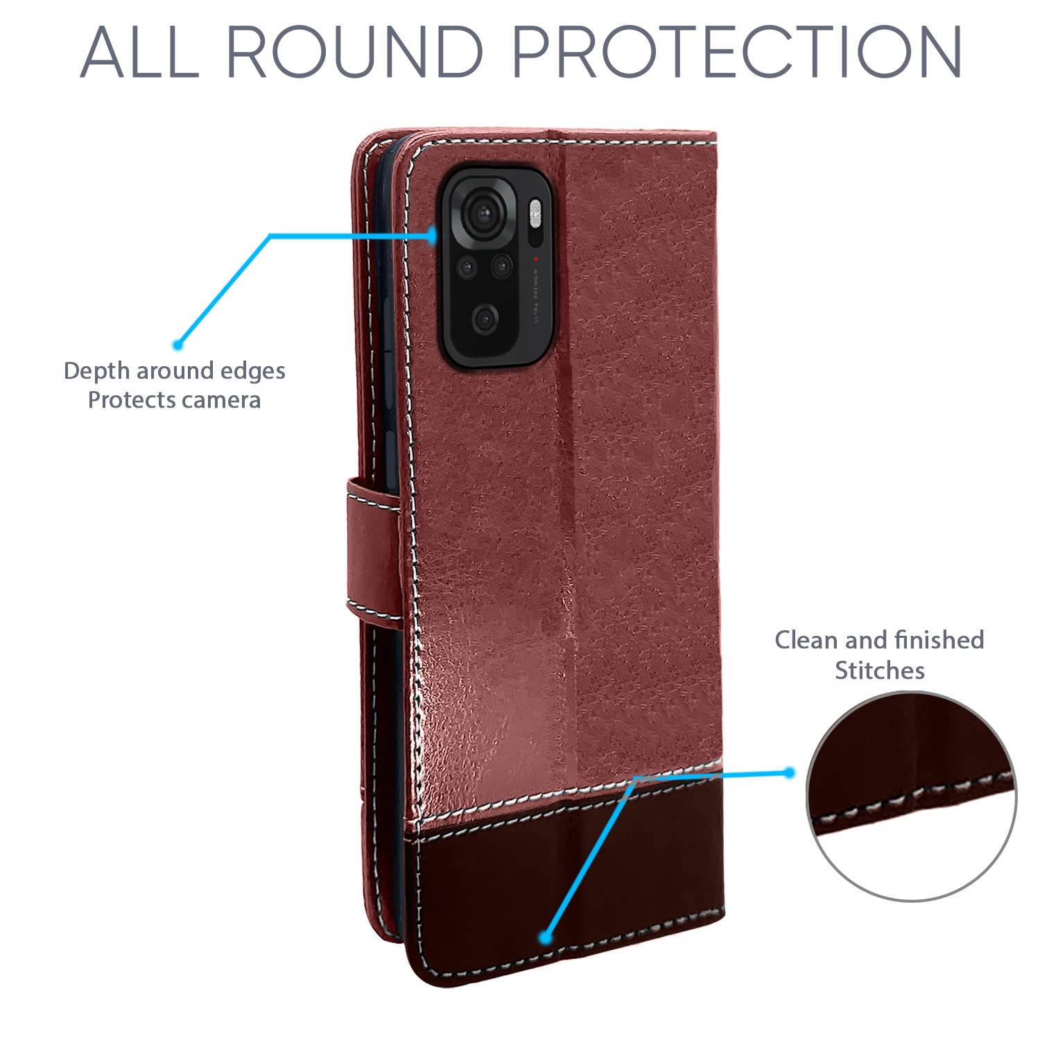 Pikkme Mi Redmi Note 10 / 10S / Note 11 SE Constrast Flip Cover | Brown & Coffee