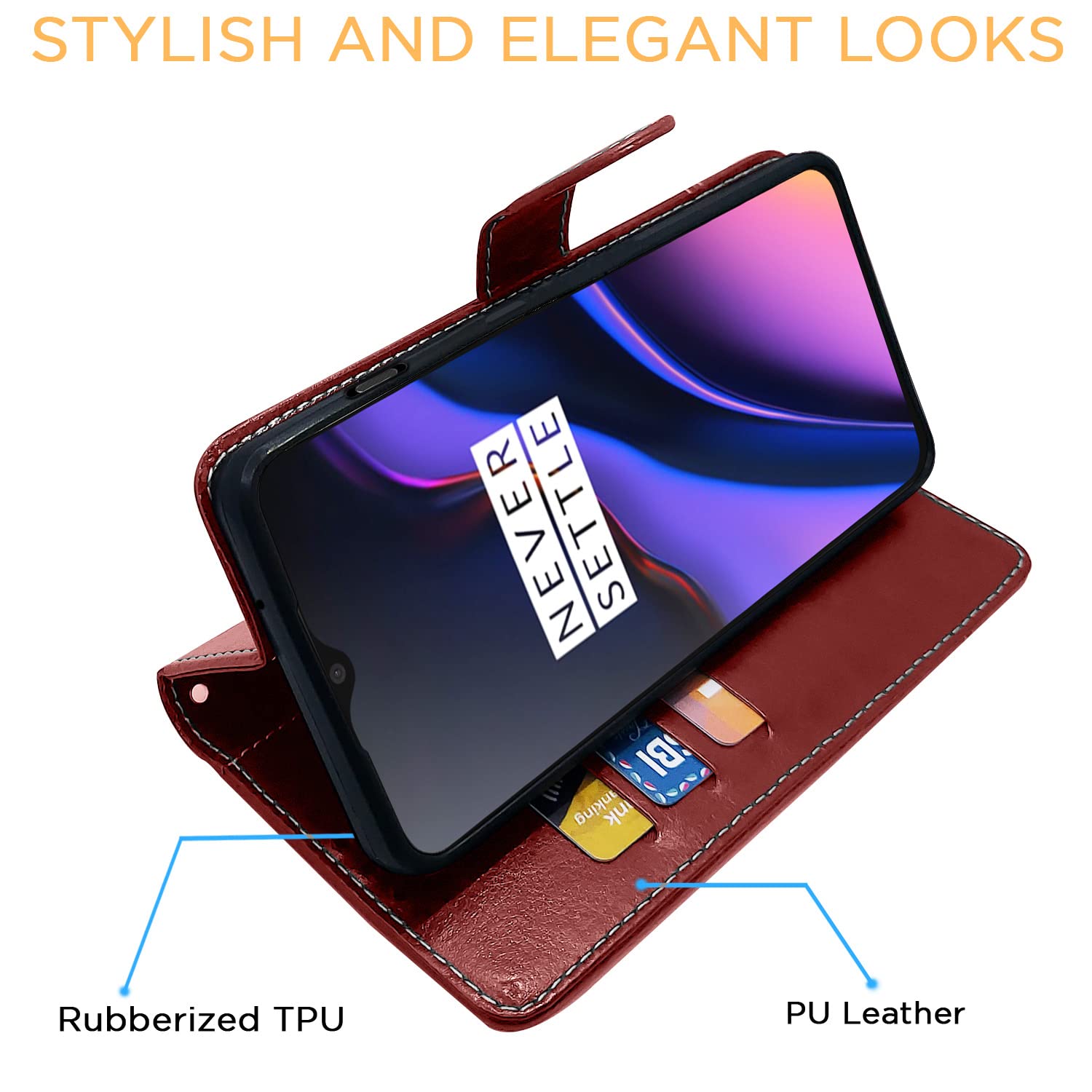 Pikkme OnePlus 6T Constrast Flip Cover | Brown & Coffee