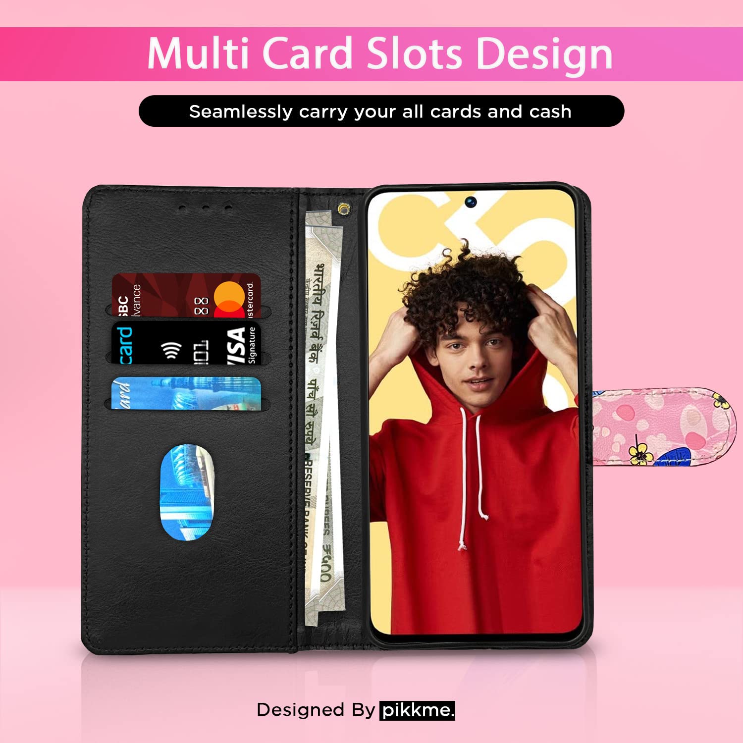 Realme C55 Flower mobile flip cover in pink by Pikkme – photo 2