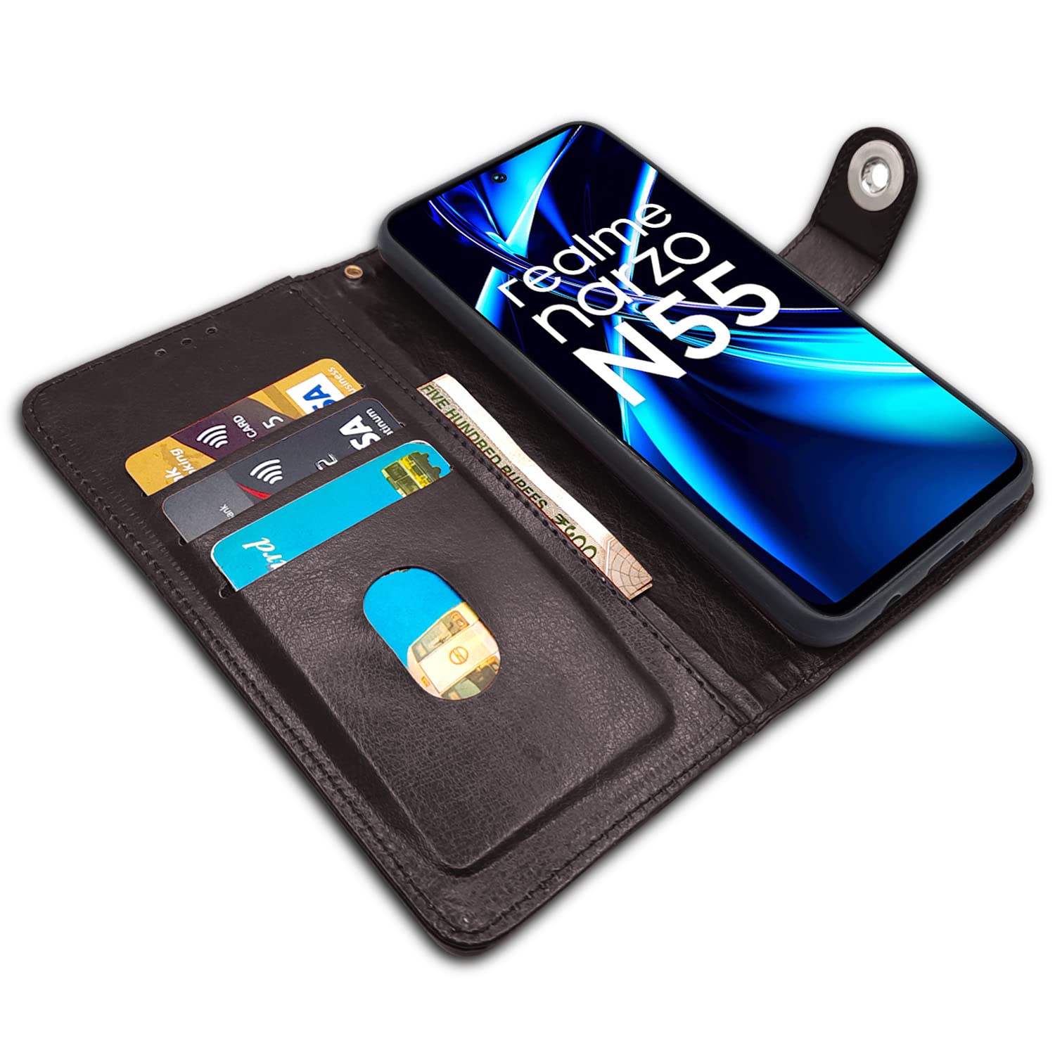 Pikkme Realme C55 / N55 Button Flip Cover (Coffee)