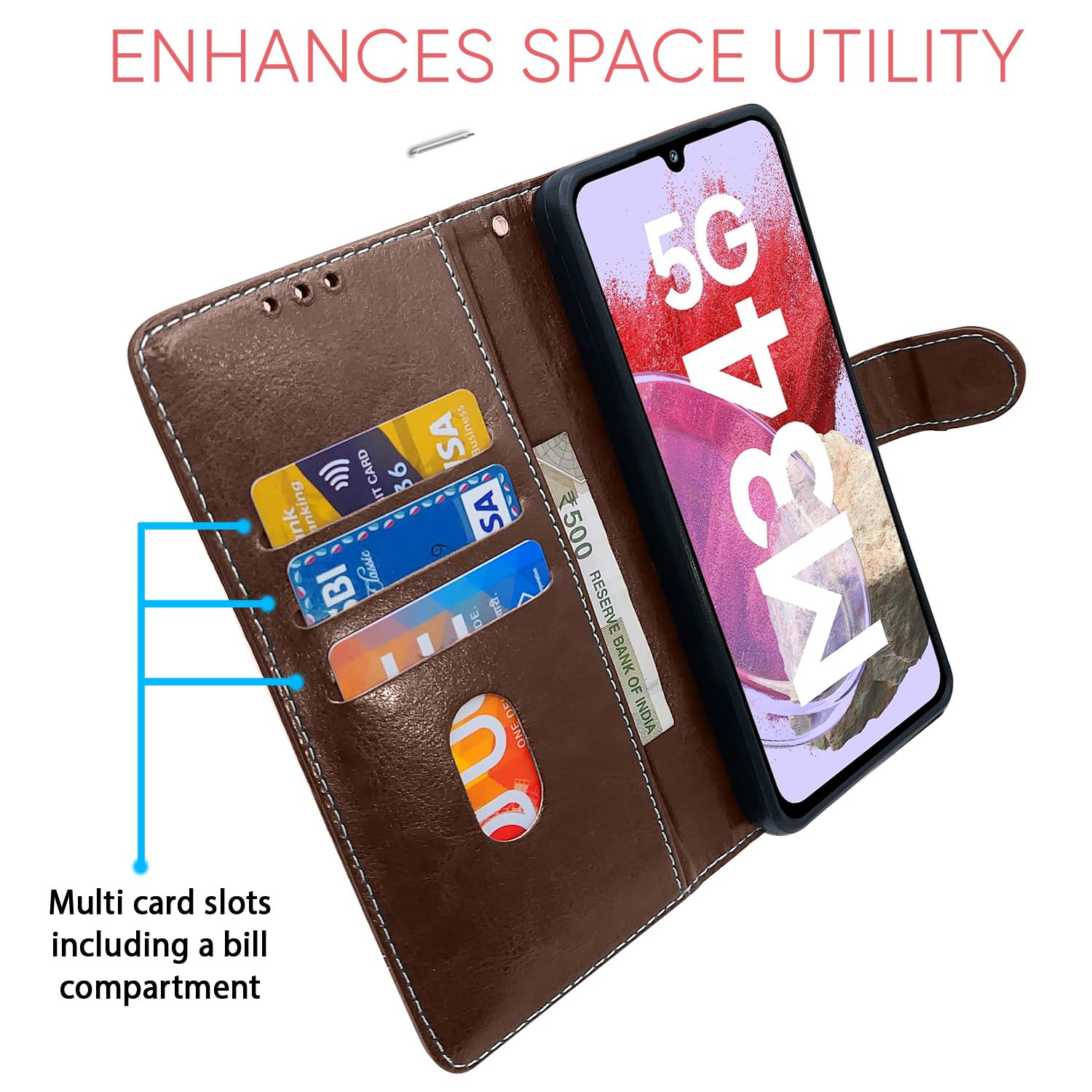 Samsung M34 5G wallet flip cover in brown by Pikkme – photo 3