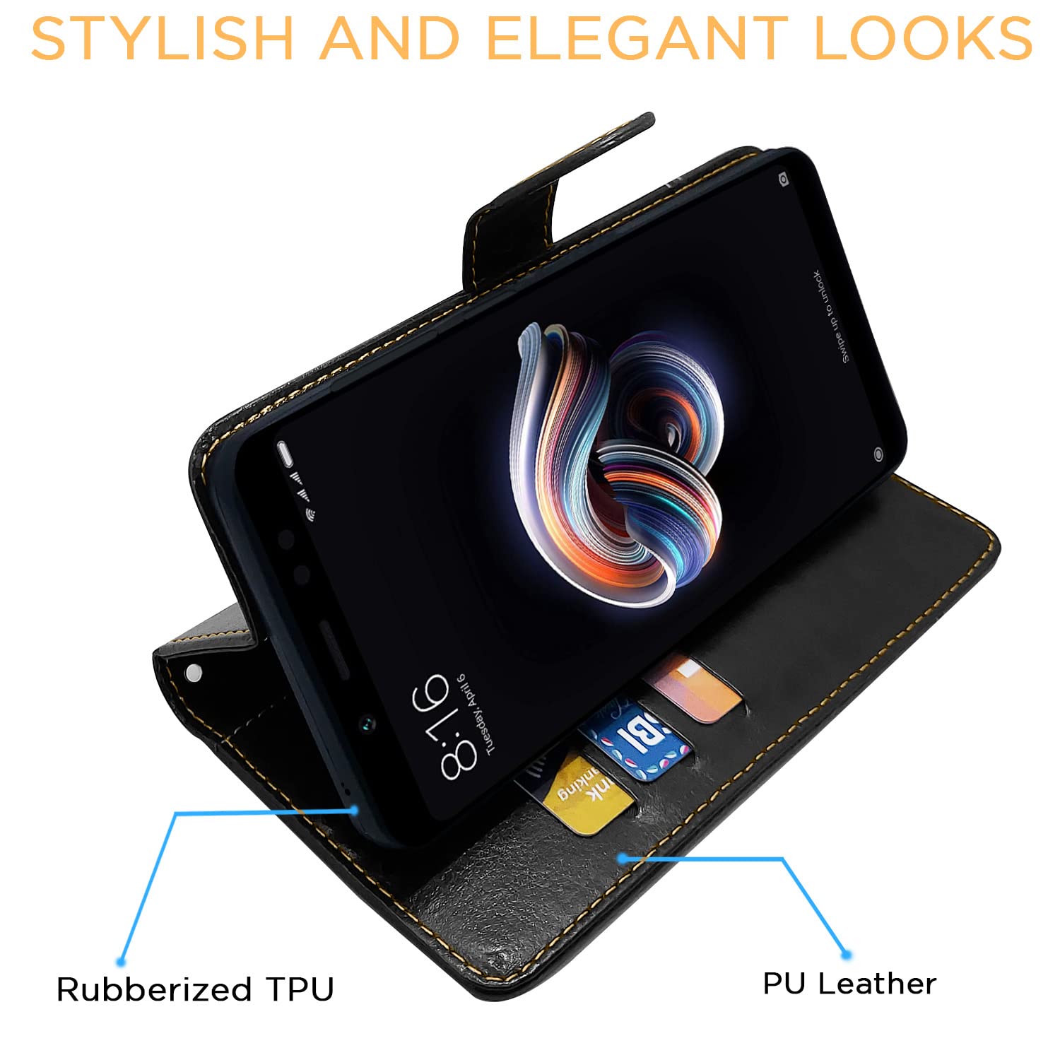 Pikkme Mi Redmi Note 5 Pro Constrast Flip Cover | Black & Brown