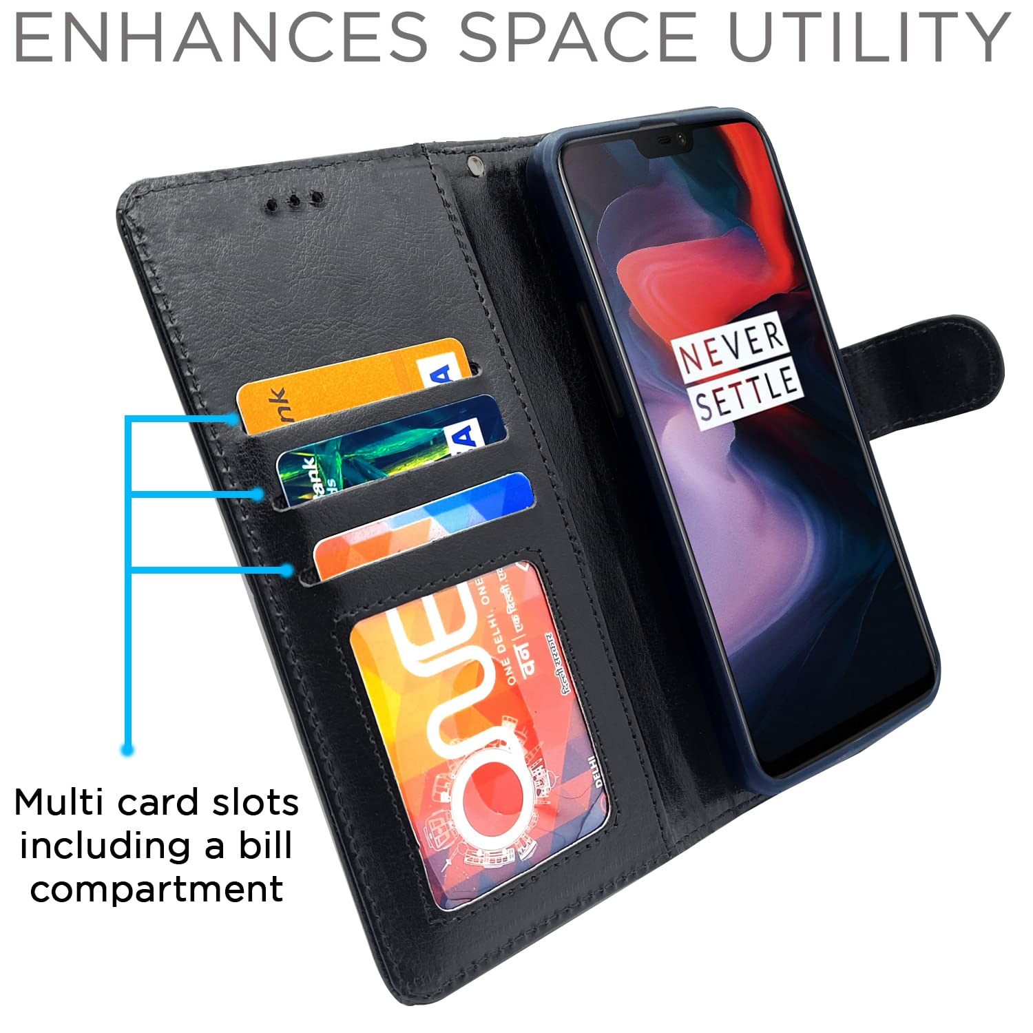Pikkme OnePlus 6 Vintage Flip Cover | Black