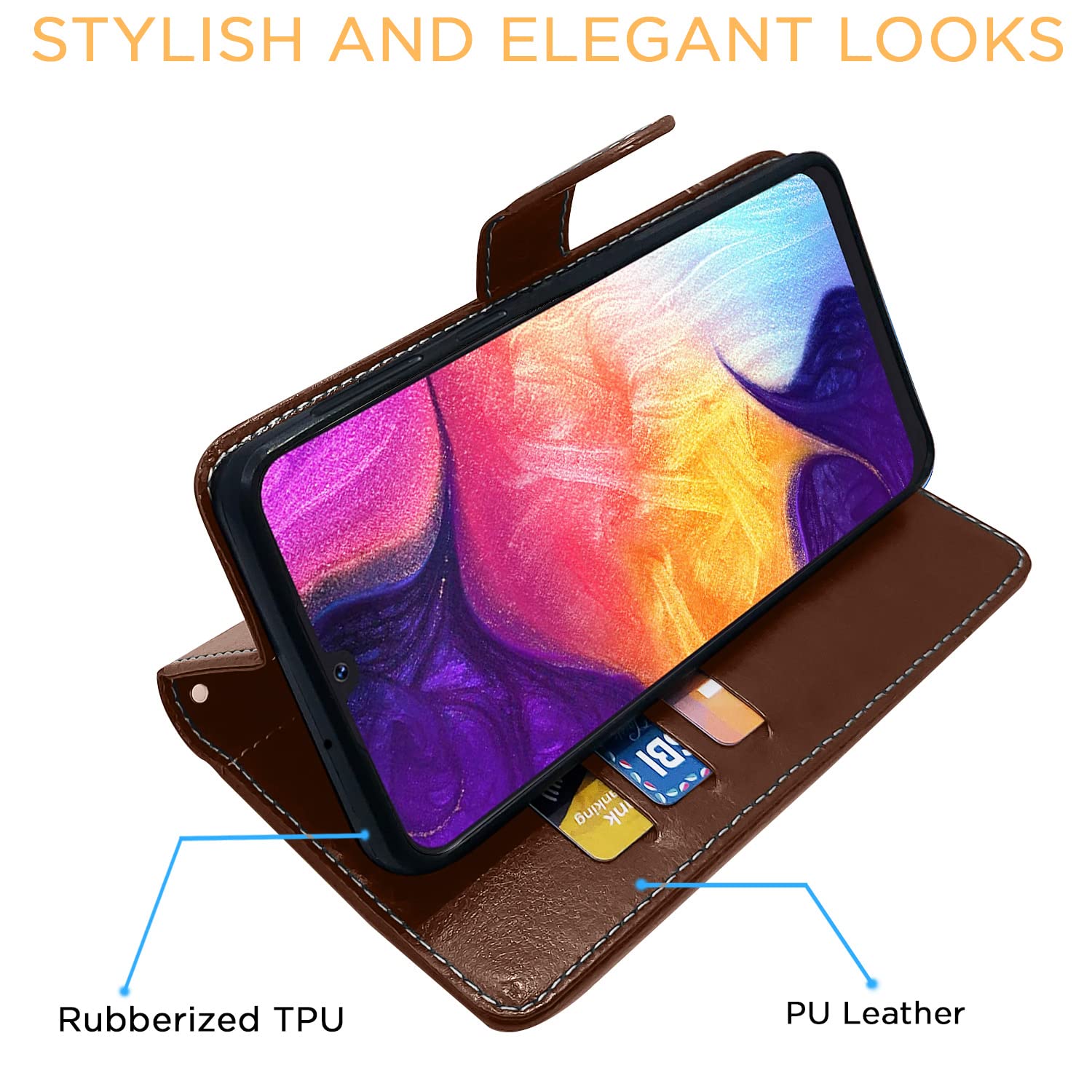 Pikkme Samsung Galaxy A50 / A50s / A30s Constrast Flip Cover | Brown & Coffee