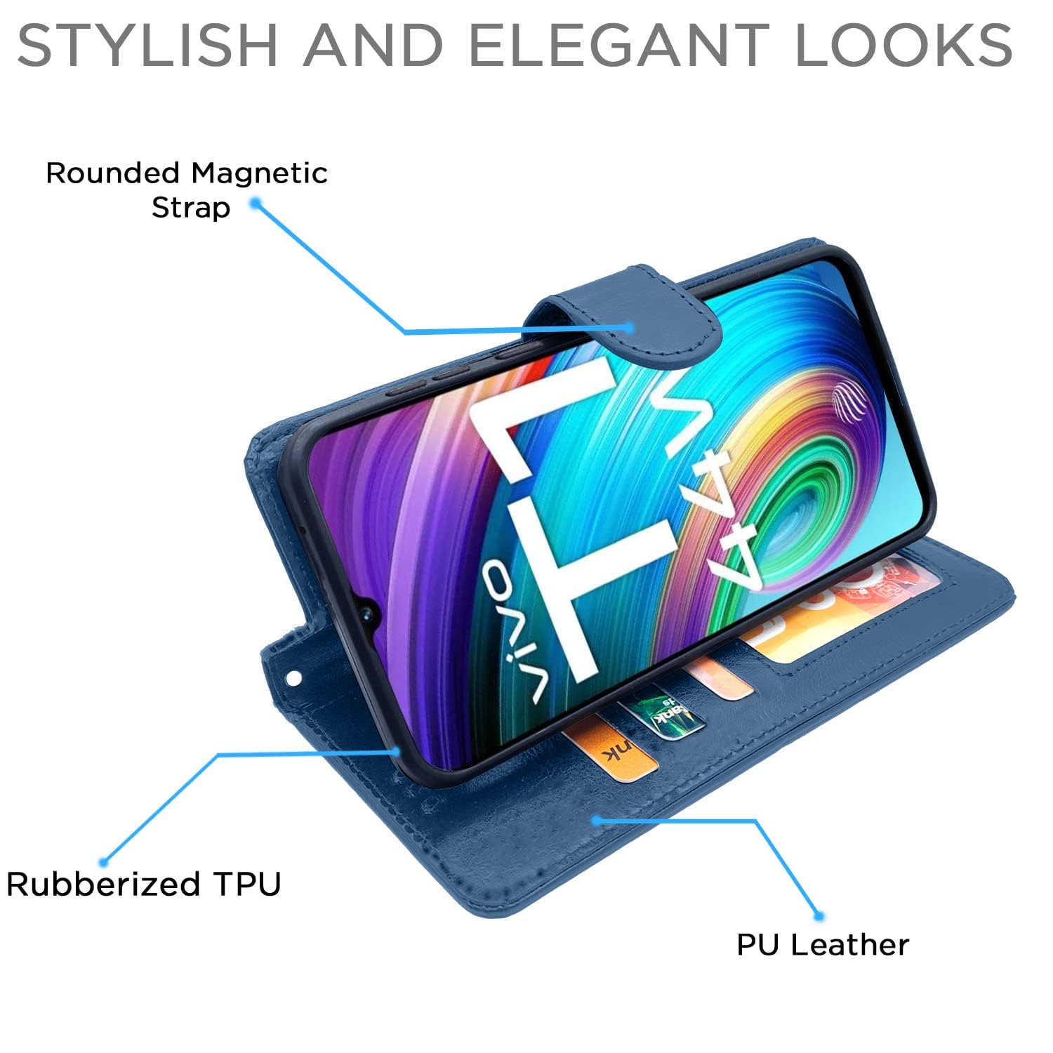 Pikkme iQOO Z6 44W / Vivo T1 44W Vintage Flip Cover | Blue