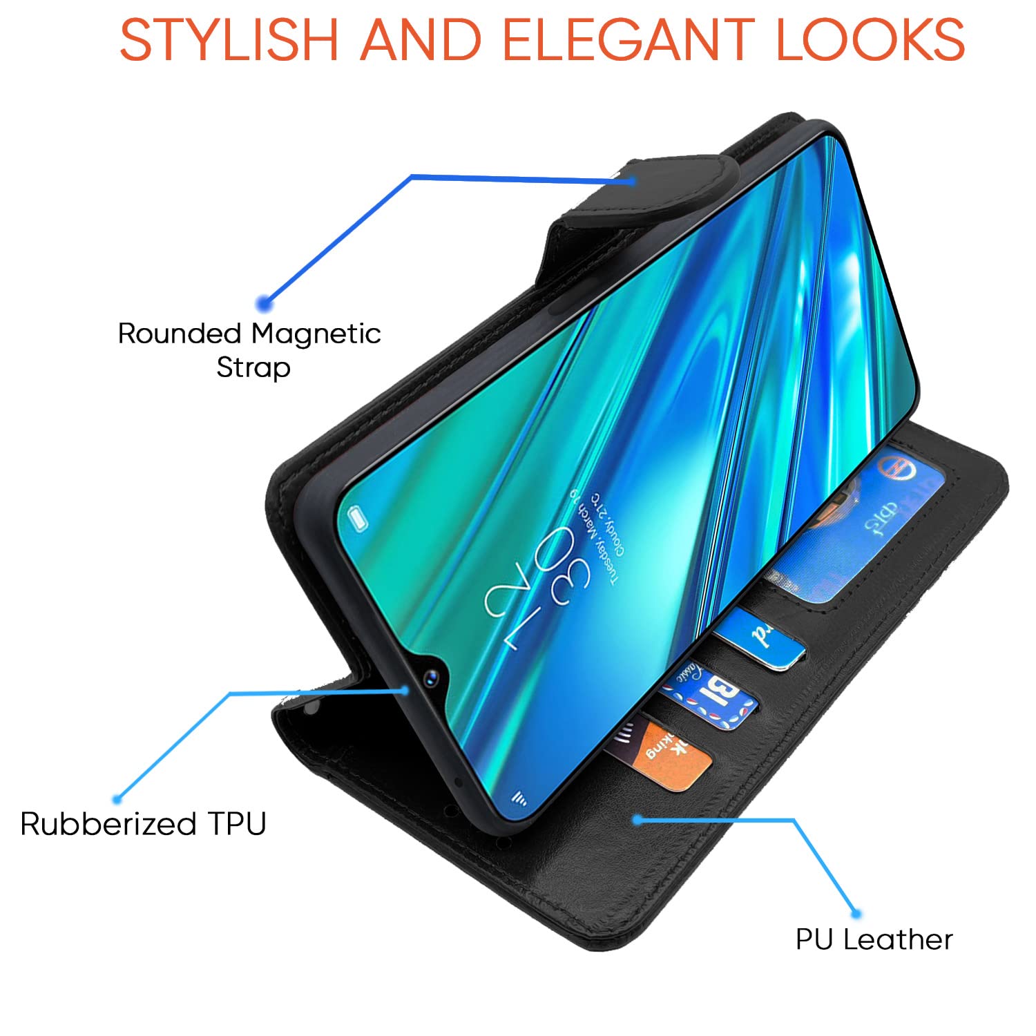 Pikkme Realme 5 Pro Vintage Flip Cover | Black