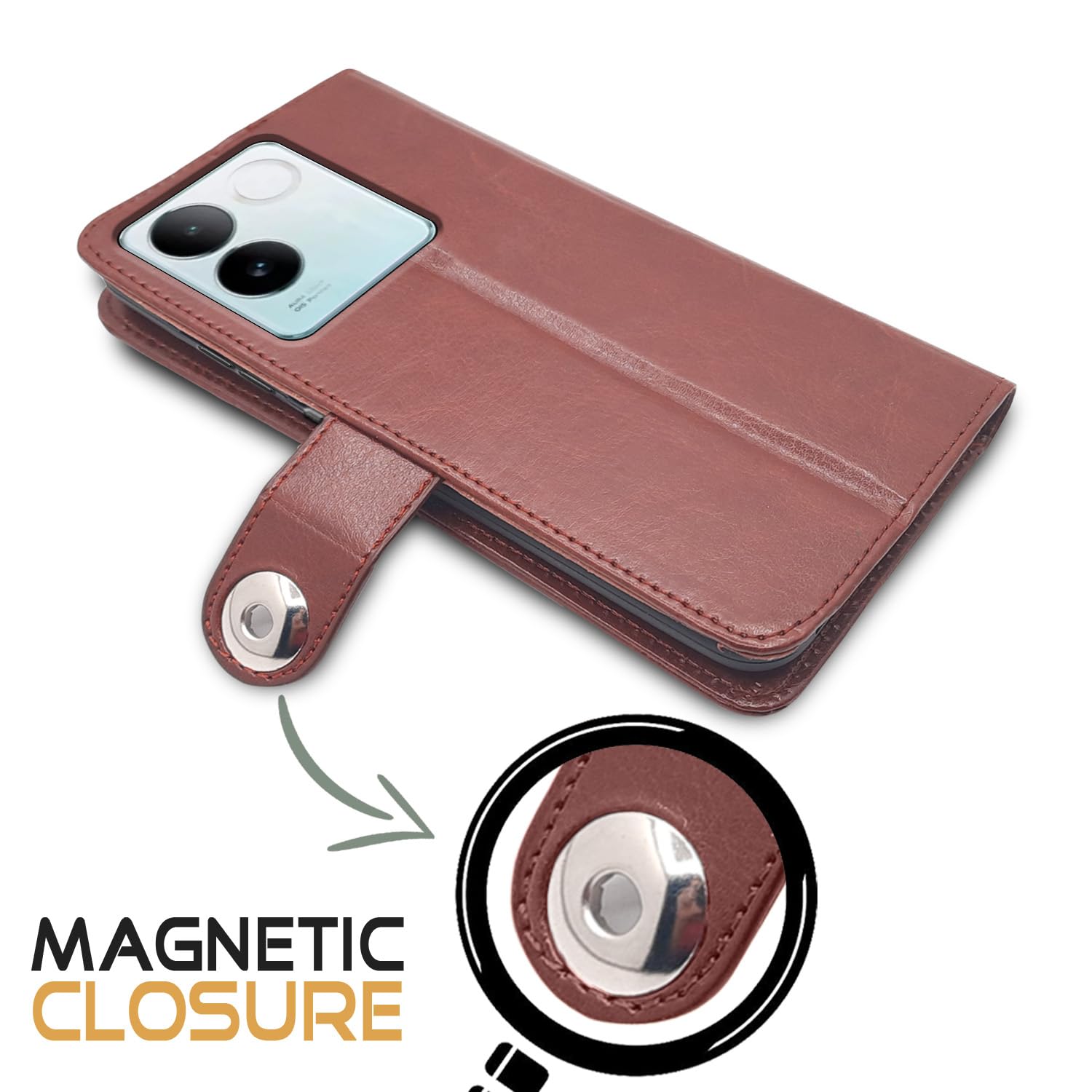 Pikkme iQOO Z7 Pro 5G Button Flip Cover (Brown)