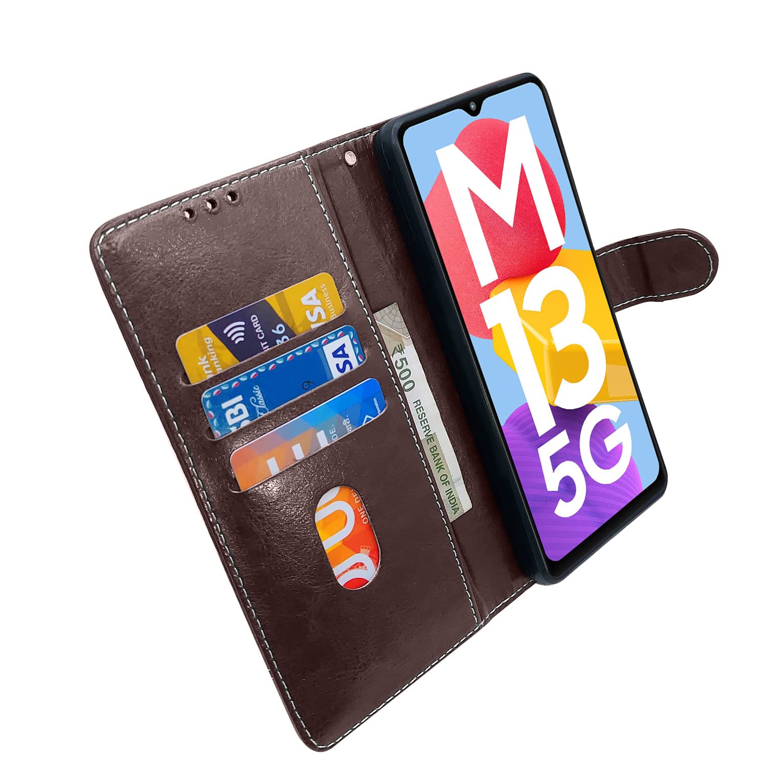 Pikkme Samsung Galaxy M13 5G Constrast Flip Cover | Coffee & Brown