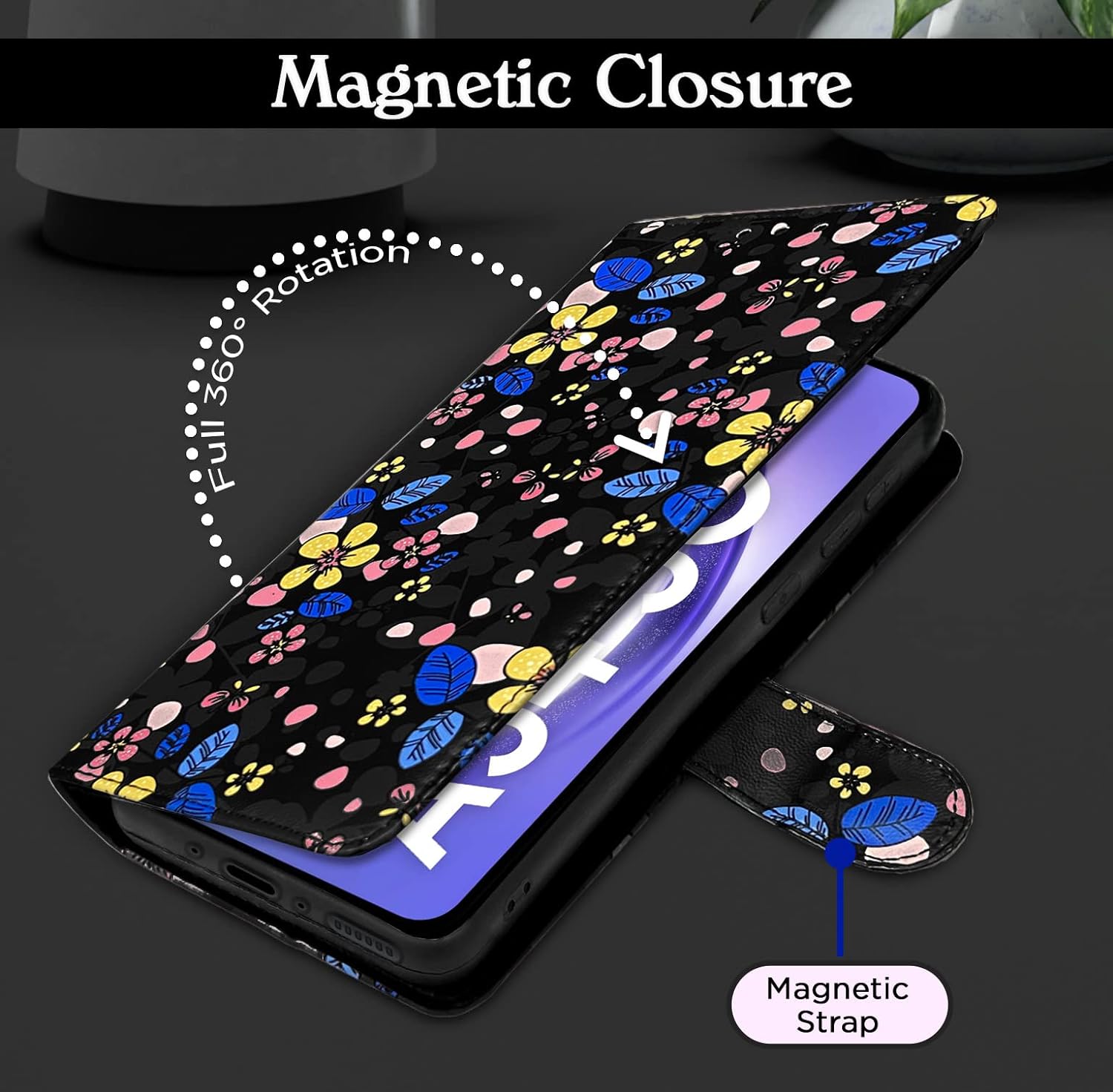 Pikkme Samsung A54 5G Flower black mobile flip cover – photo 3