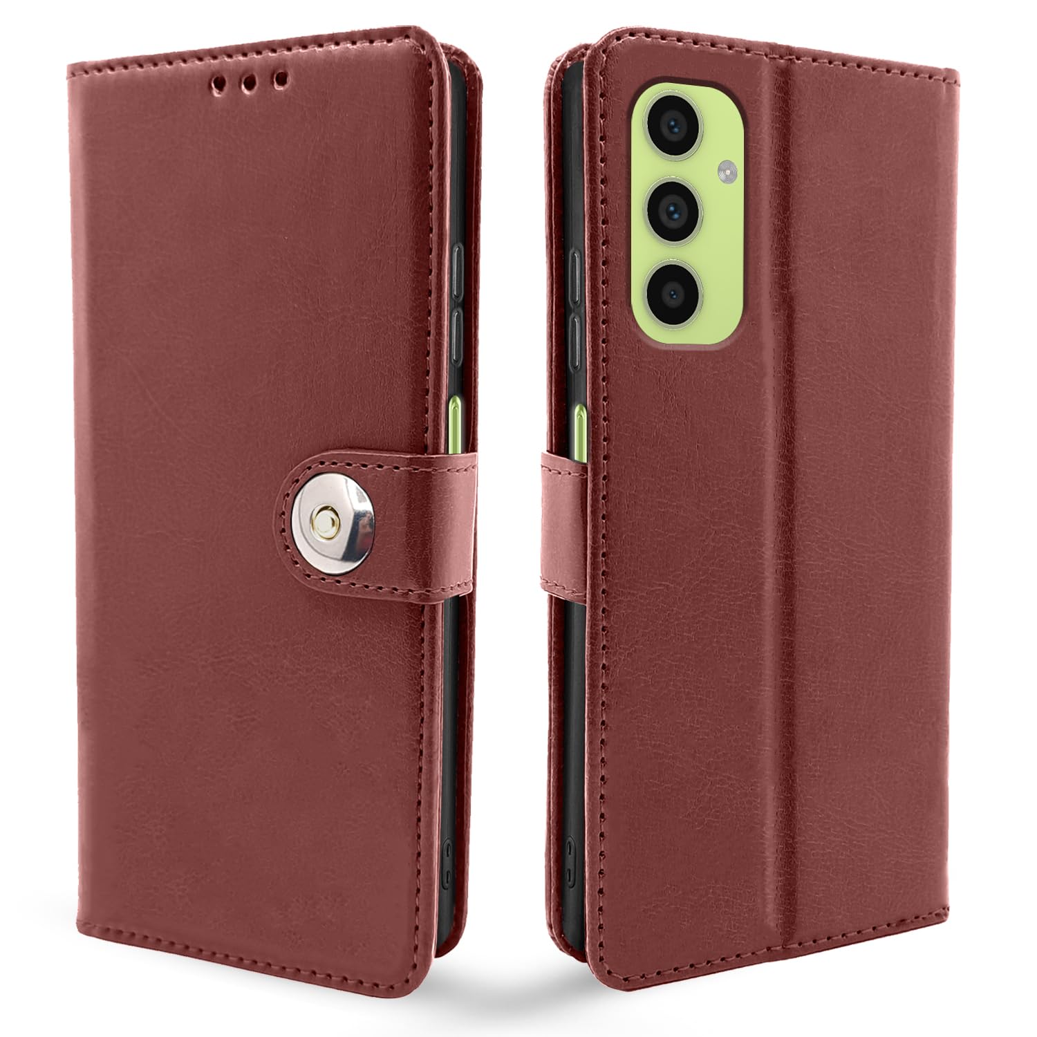 Pikkme Samsung Galaxy A05S Button Flip Cover (Brown)
