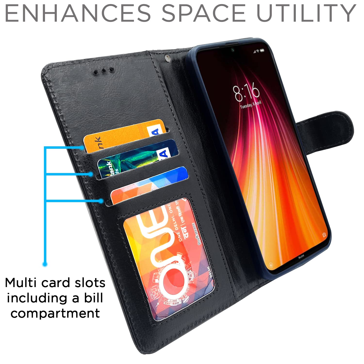 Pikkme Redmi Note 8 Vintage Flip Cover | Black