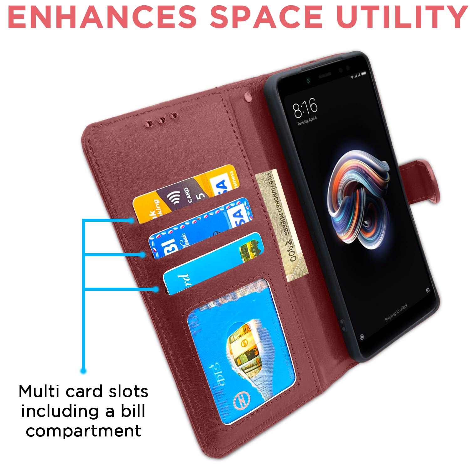 Pikkme Mi Redmi Note 5 Pro Vintage Flip Cover | Brown