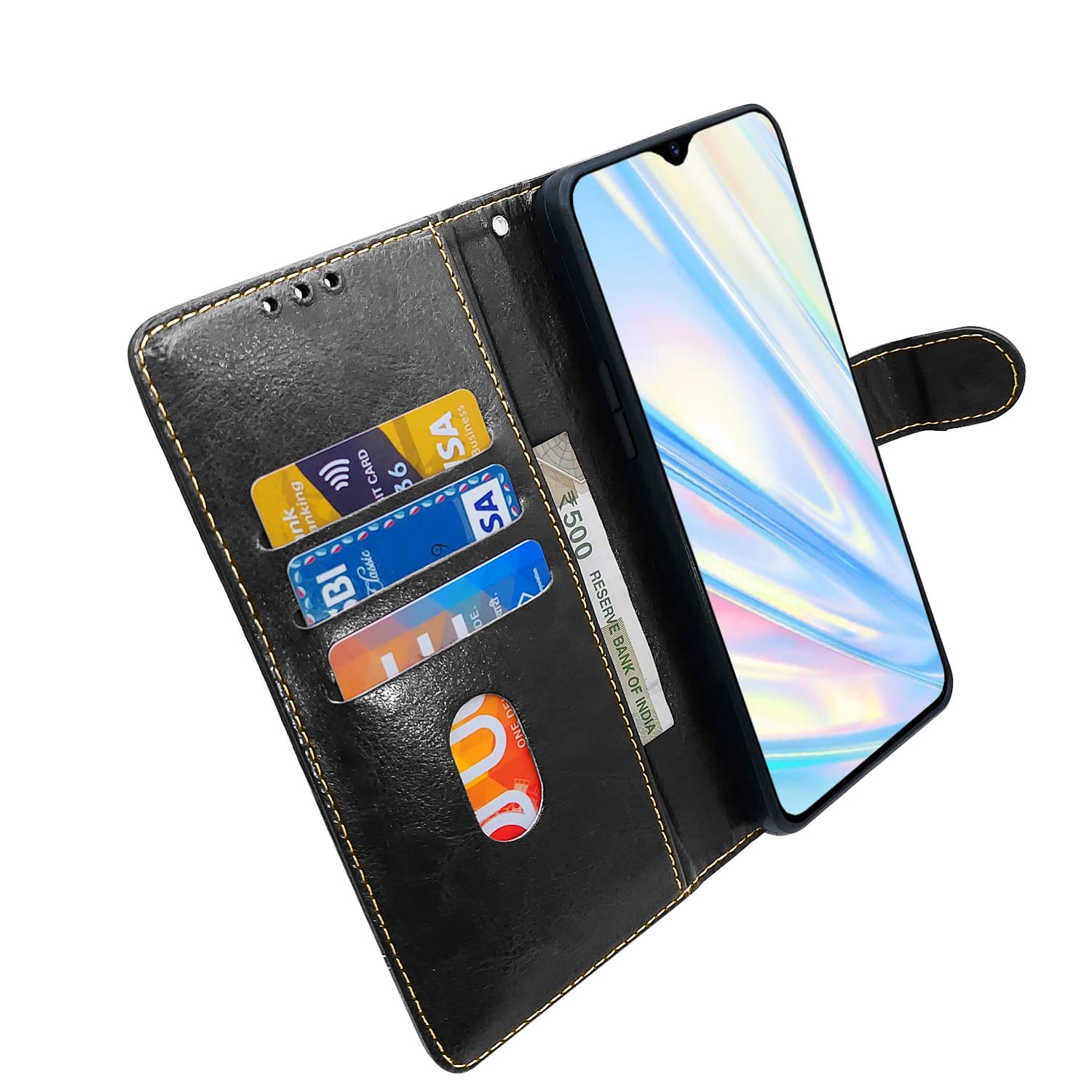 Pikkme Realme 5 Pro Constrast Flip Cover | Black & Brown