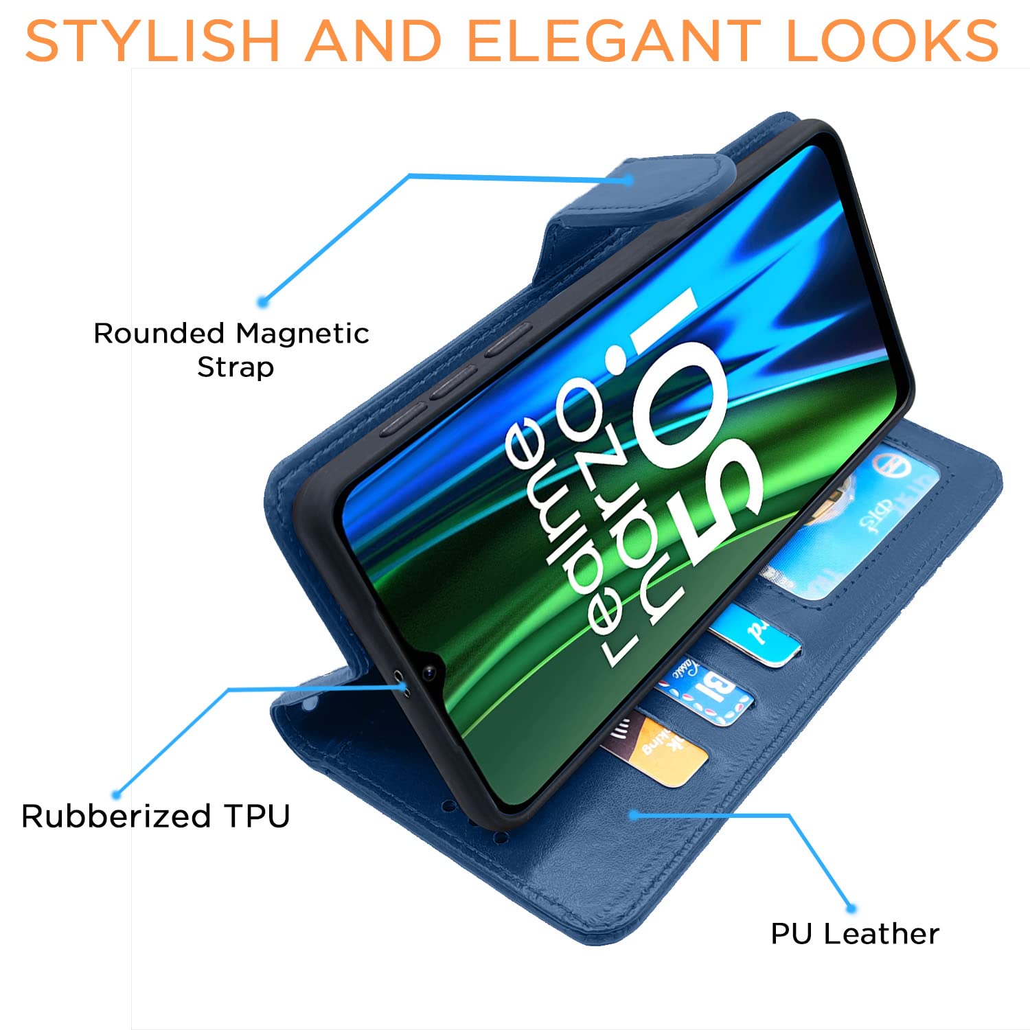 Pikkme Realme Narzo 50i Vintage Flip Cover | Blue