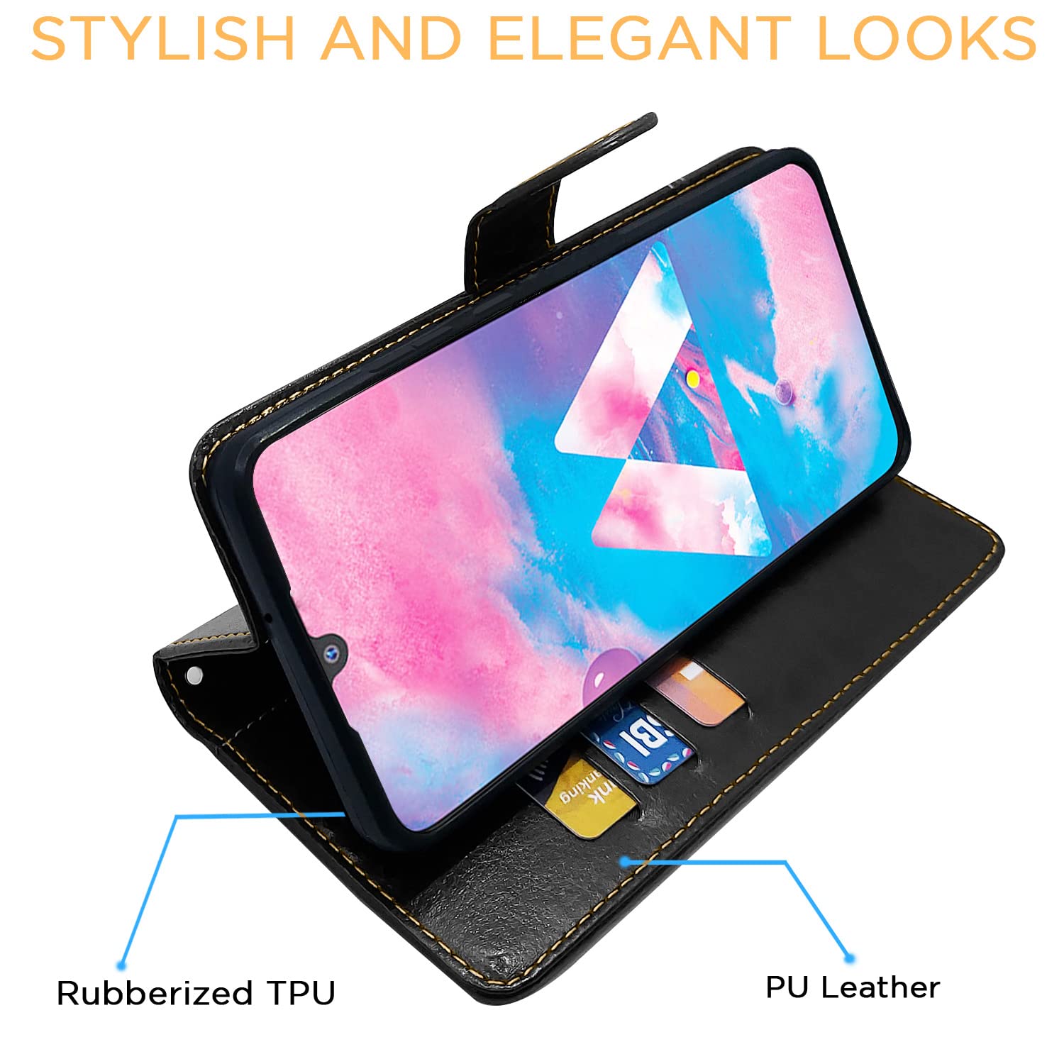 Pikkme Samsung Galaxy M30 Constrast Flip Cover | Black & Brown