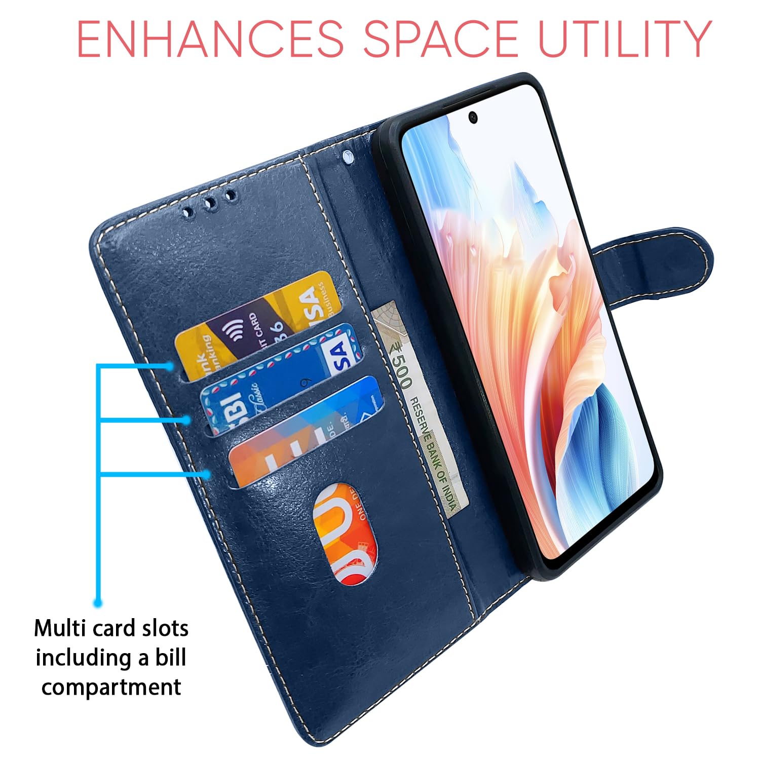 Oppo A79 5G flip cover in blue by Pikkme – photo 3