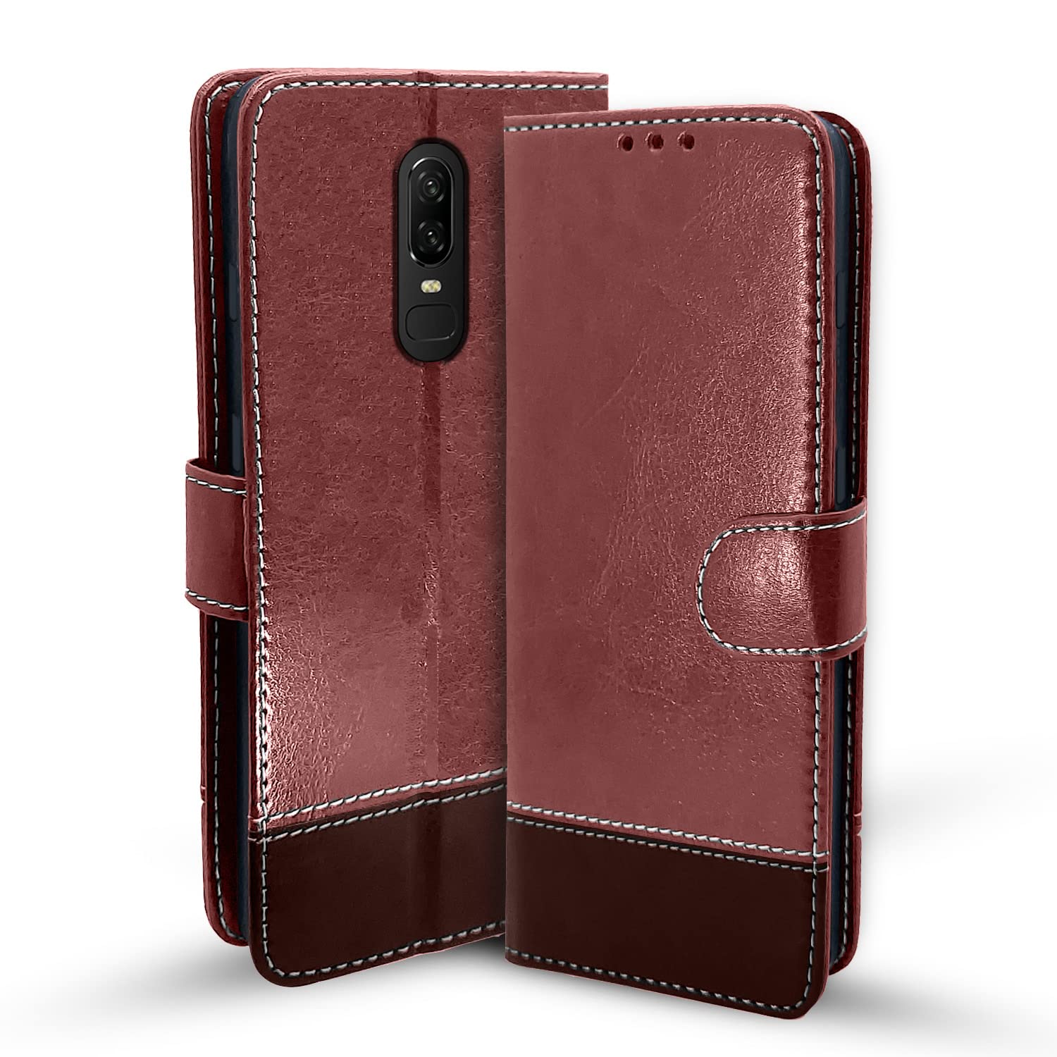 Pikkme OnePlus 6 Constrast Flip Cover | Brown & Coffee