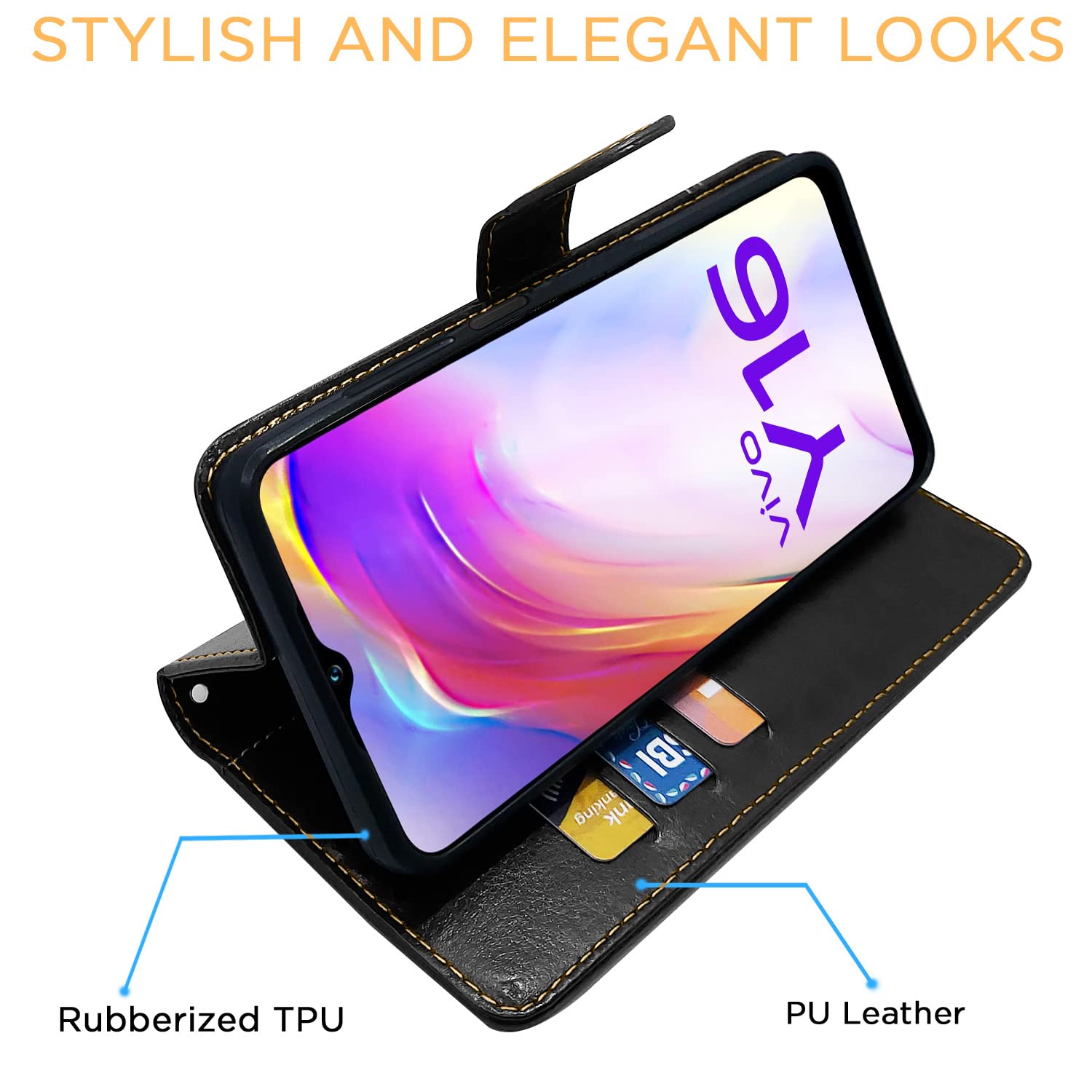 Pikkme Vivo Y16 Constrast Flip Cover | Black & Brown