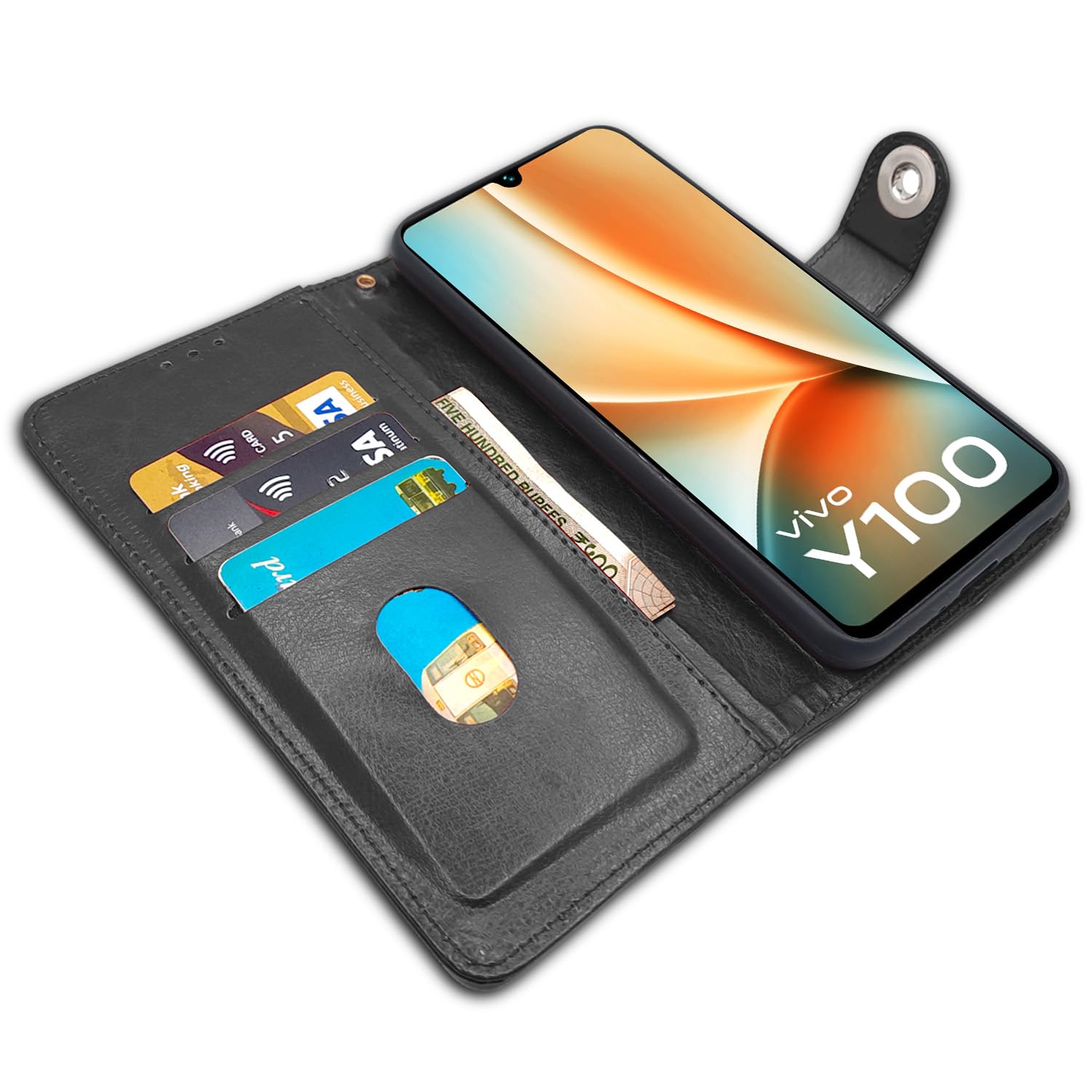Pikkme Vivo Y100 5G Button Flip Cover (Black)