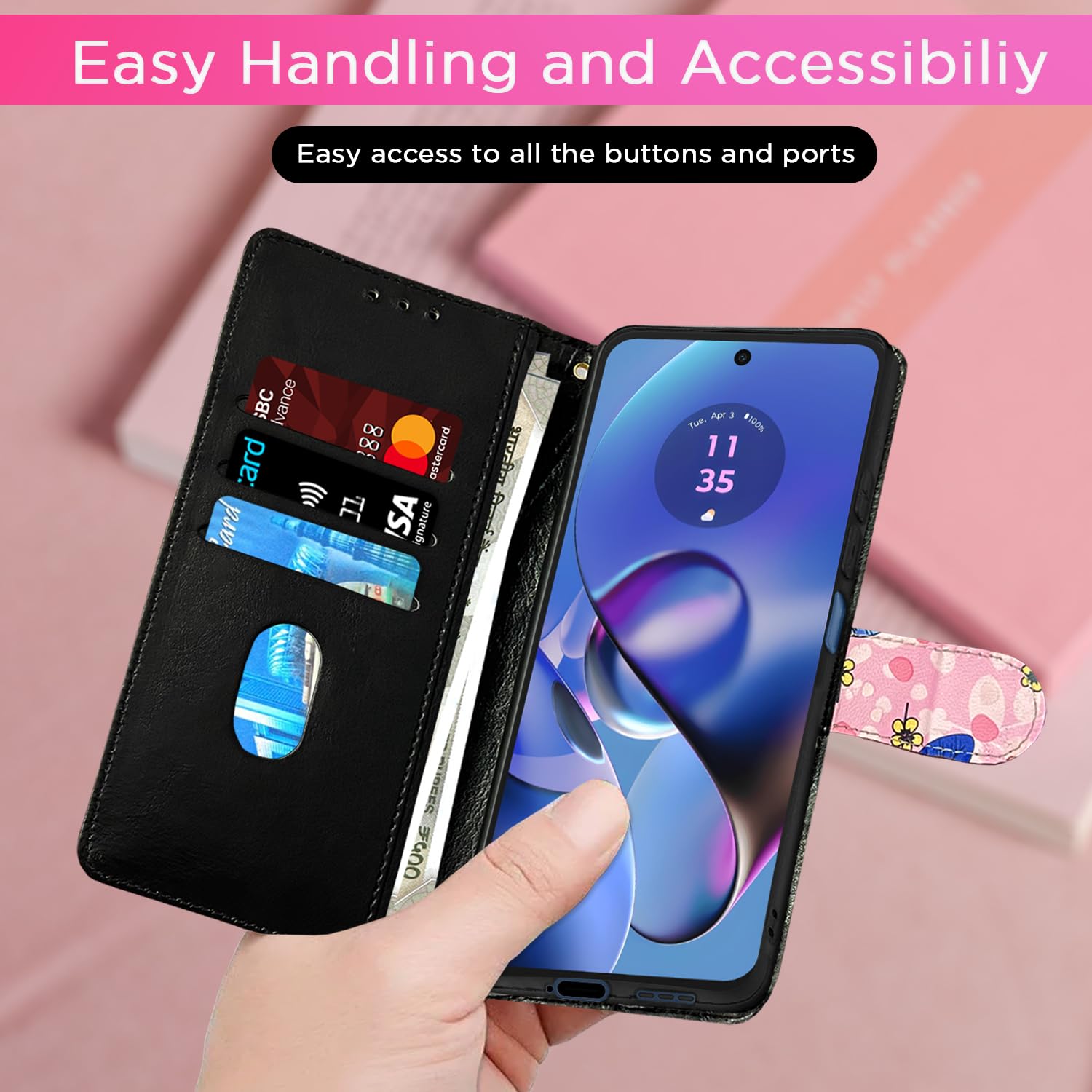 Pikkme Moto G54 5G Flower Flip Cover (Pink)