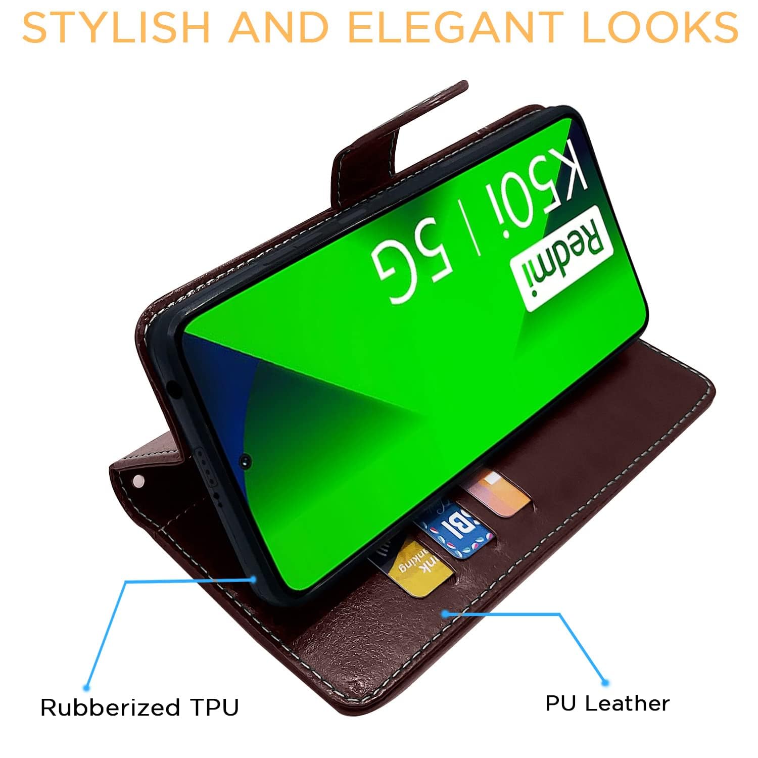 Pikkme Redmi K50i Constrast Flip Cover | Coffee & Brown