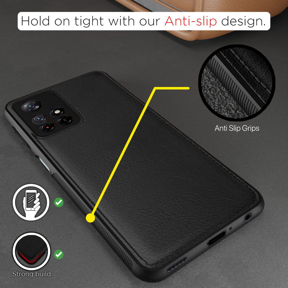 Pikkme Redmi Note 11T/Poco M4 Pro 5G Leatherback black mobile back cover – photo 2