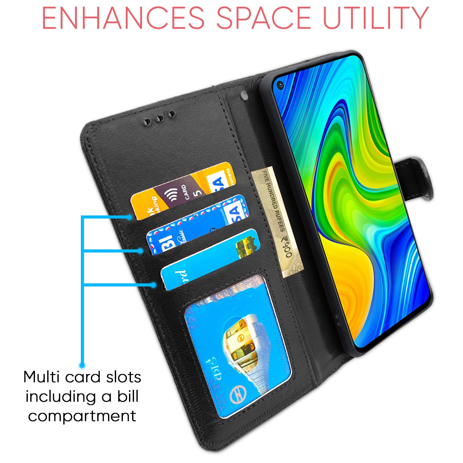 Pikkme Xiaomi Redmi Note 9 Vintage Flip Cover | Black