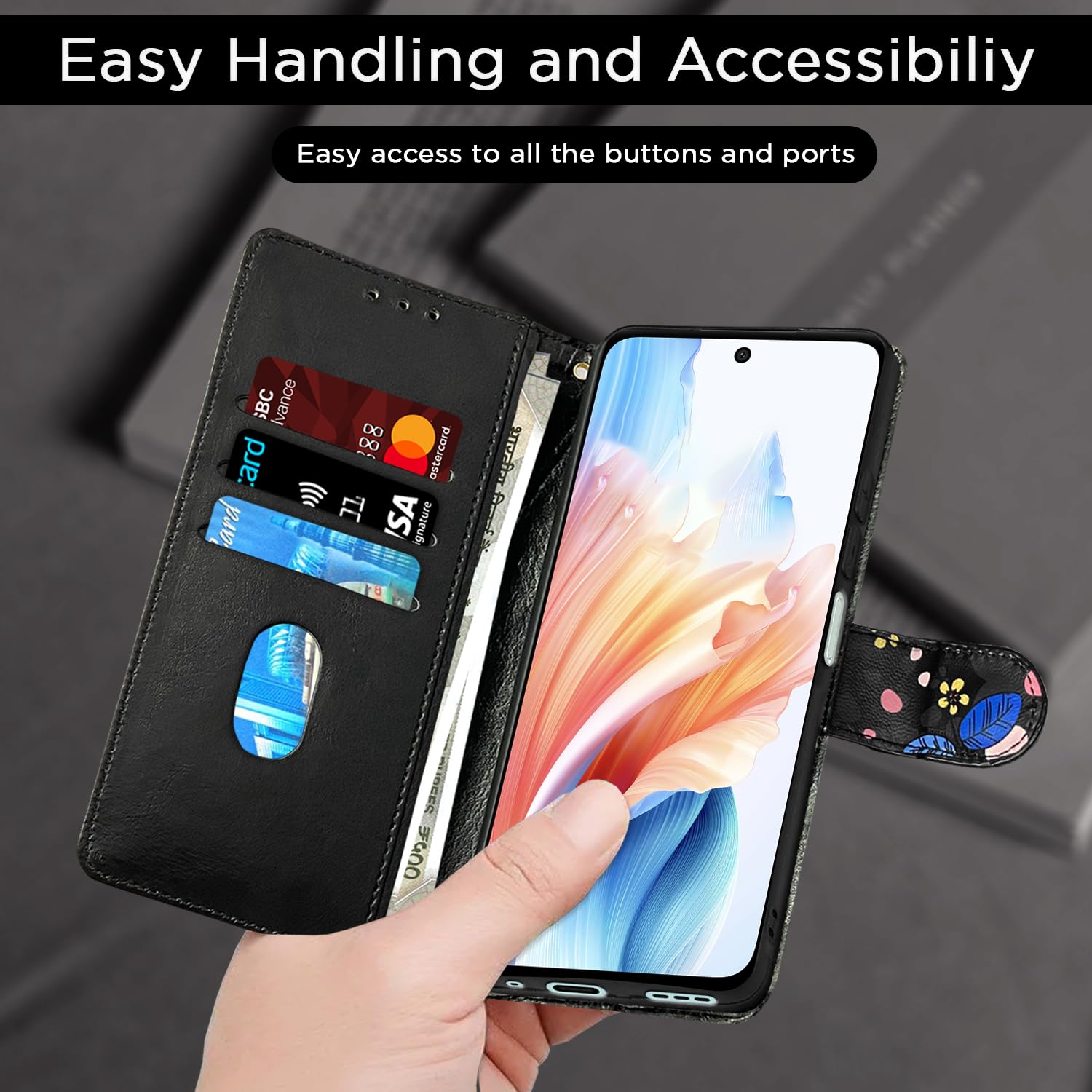 Pikkme Oppo A79 5G Flower Flip Cover (Black)